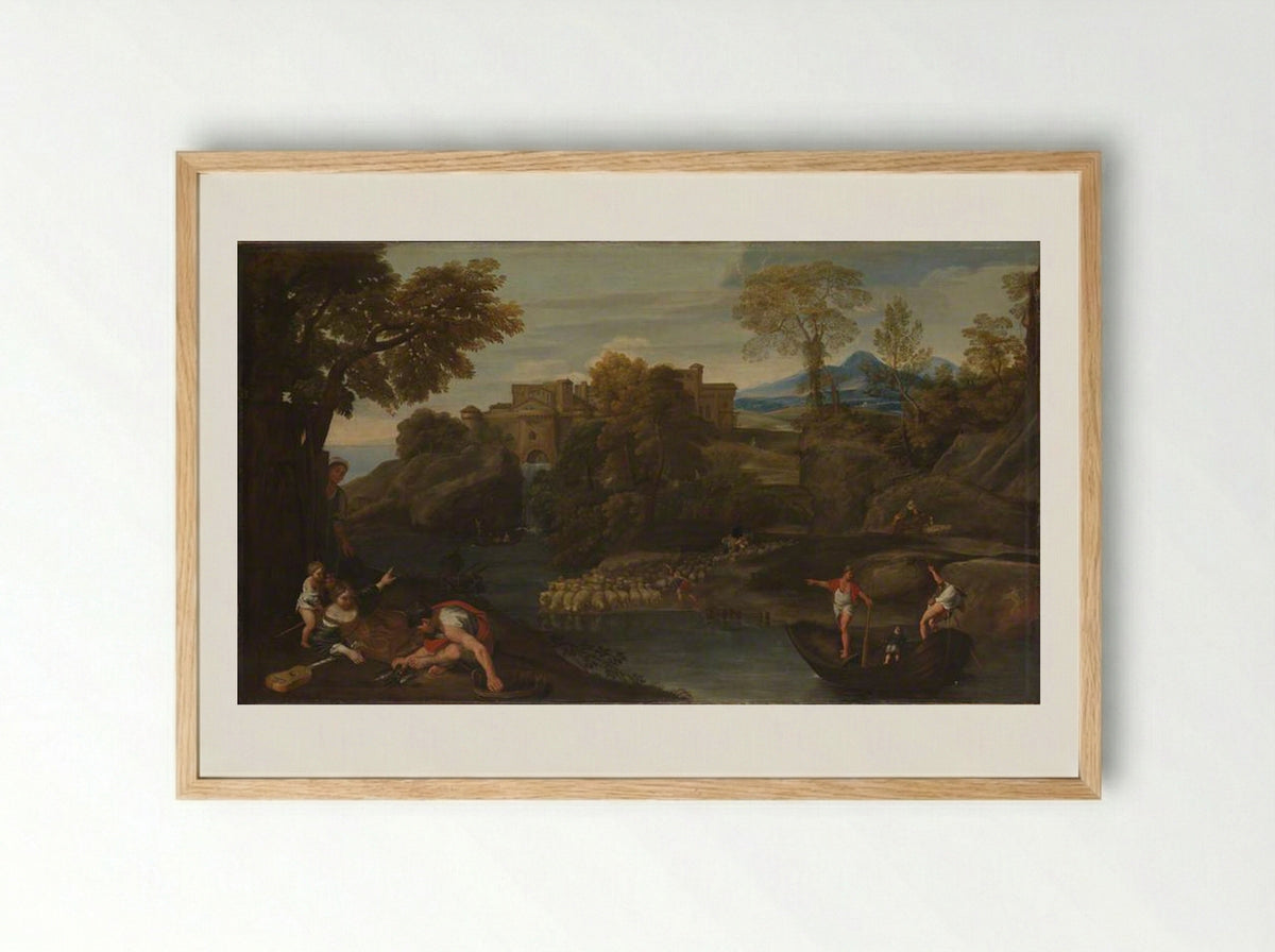 Landscape with a Fortified Town - Domenichino - Framed Print Wood