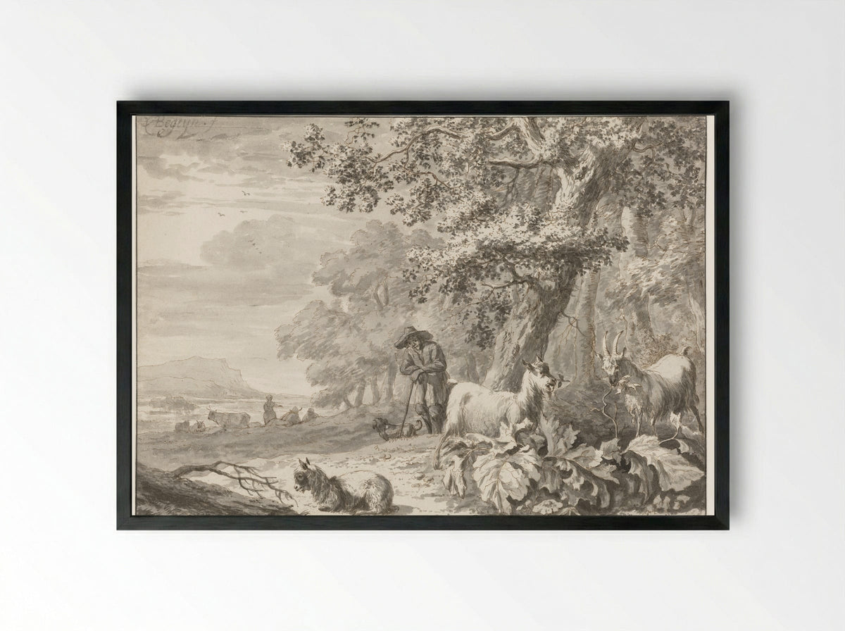 Landscape with a Goatherd and his Flock - Abraham Jansz Begeyn - Framed Print Black
