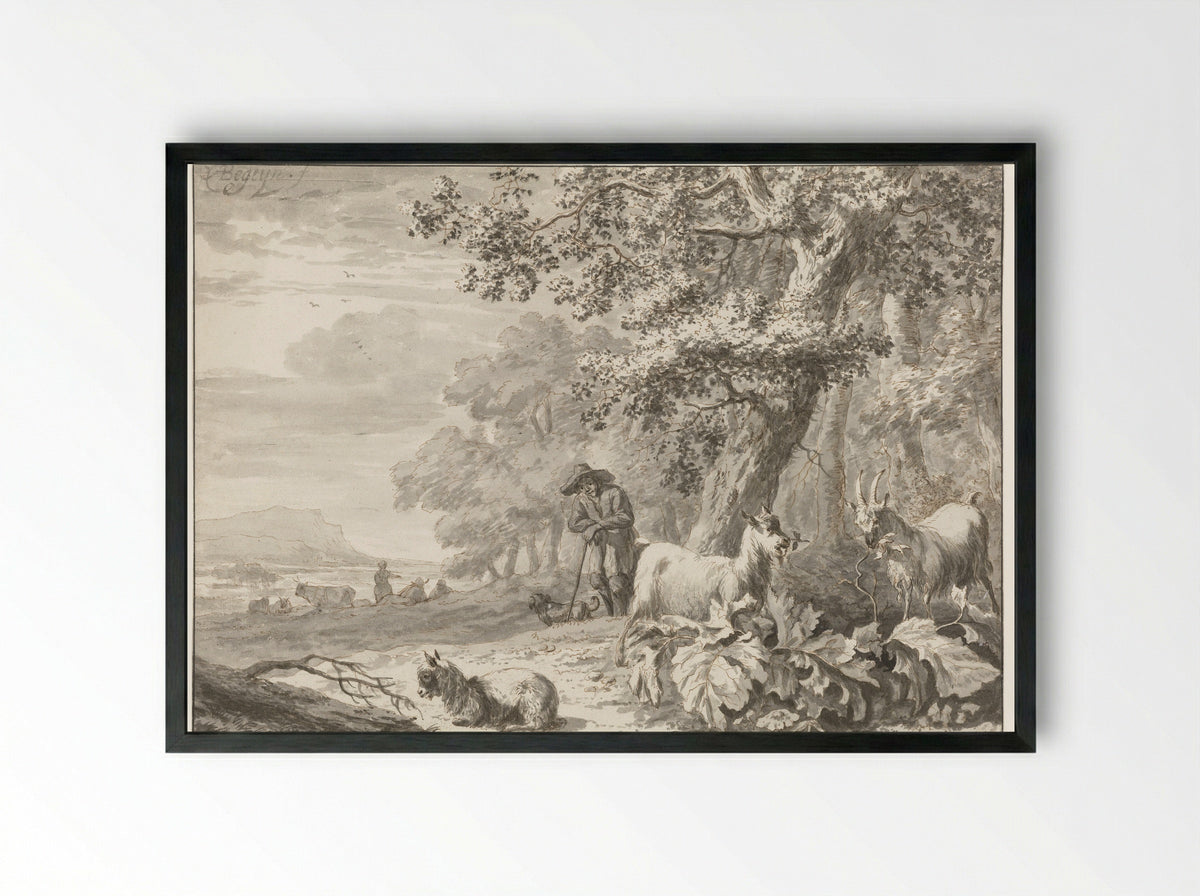 Landscape with a Goatherd and his Flock - Abraham Jansz Begeyn - Framed Print Black