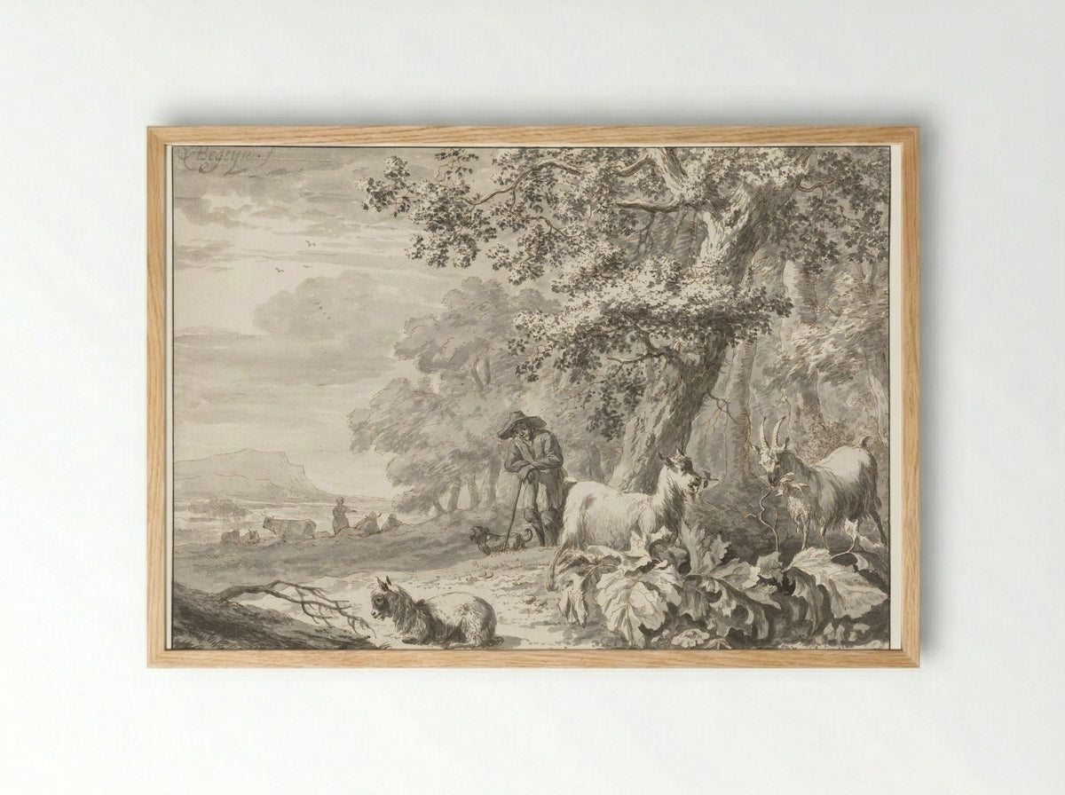 Landscape with a Goatherd and his Flock - Abraham Jansz Begeyn - Framed Print Wood