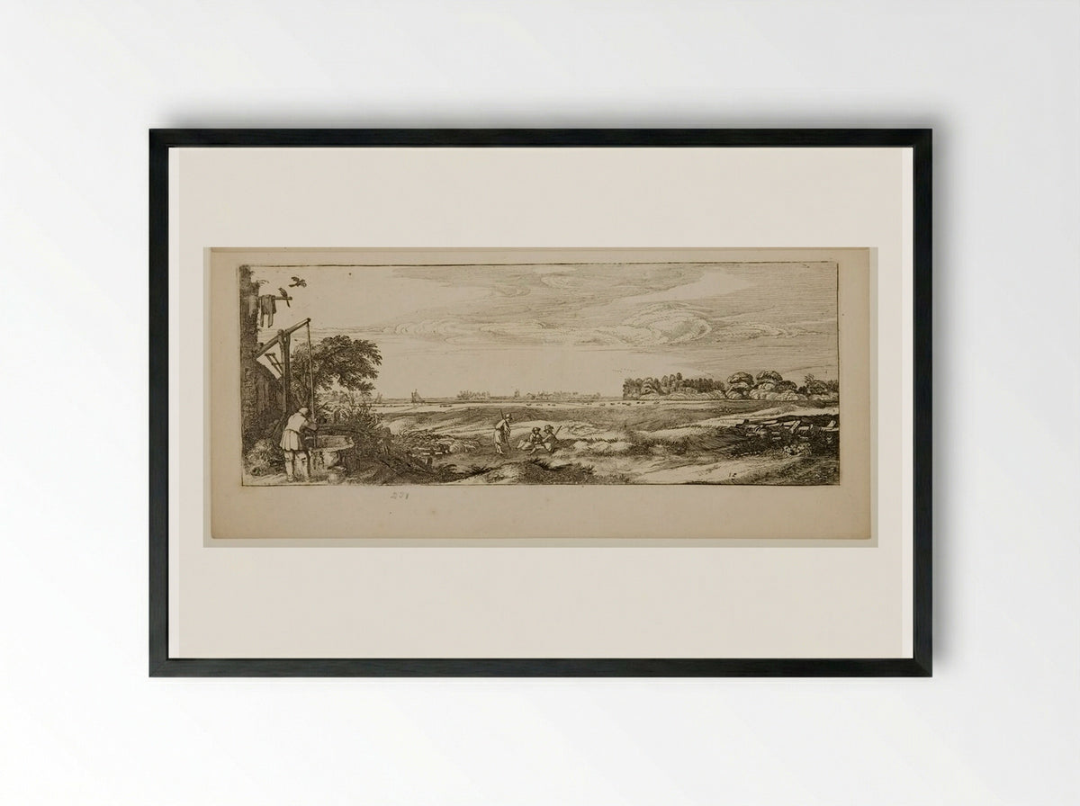 Landscape with a Man at a Draw-well - Jan van de Velde II - Framed Print Black