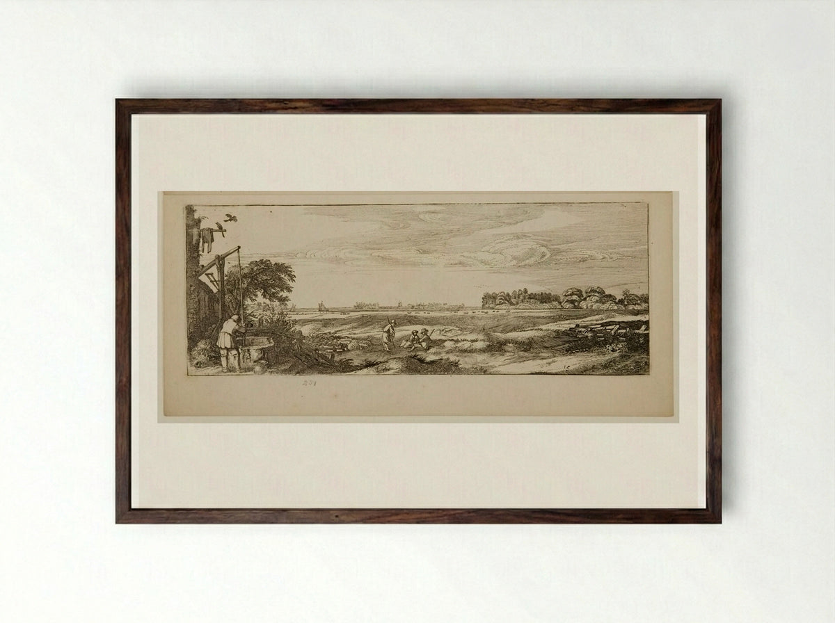 Landscape with a Man at a Draw-well - Jan van de Velde II - Framed Print Dark Wood