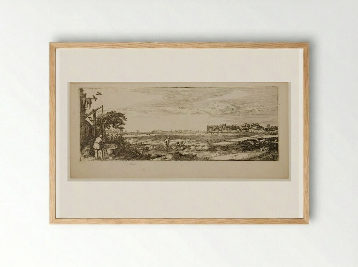Landscape with a Man at a Draw-well - Jan van de Velde II - Framed Print Wood