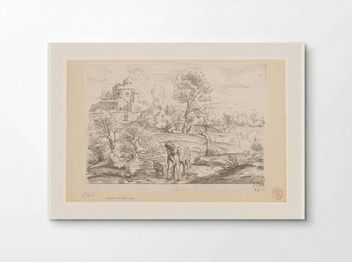 Landscape with a Man on a Drinking Donkey - Annibale Carracci - Poster