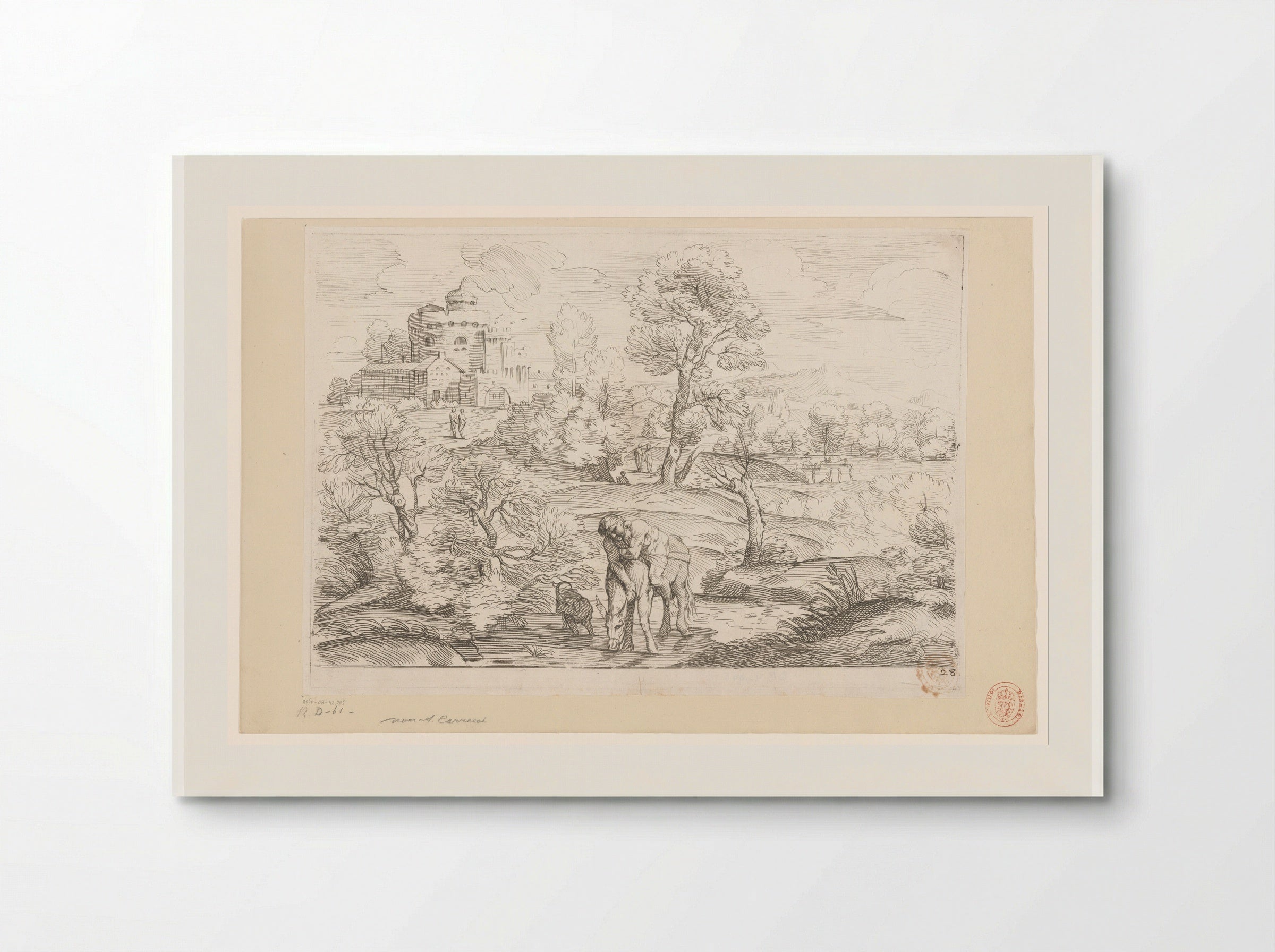 Landscape with a Man on a Drinking Donkey - Annibale Carracci - Poster