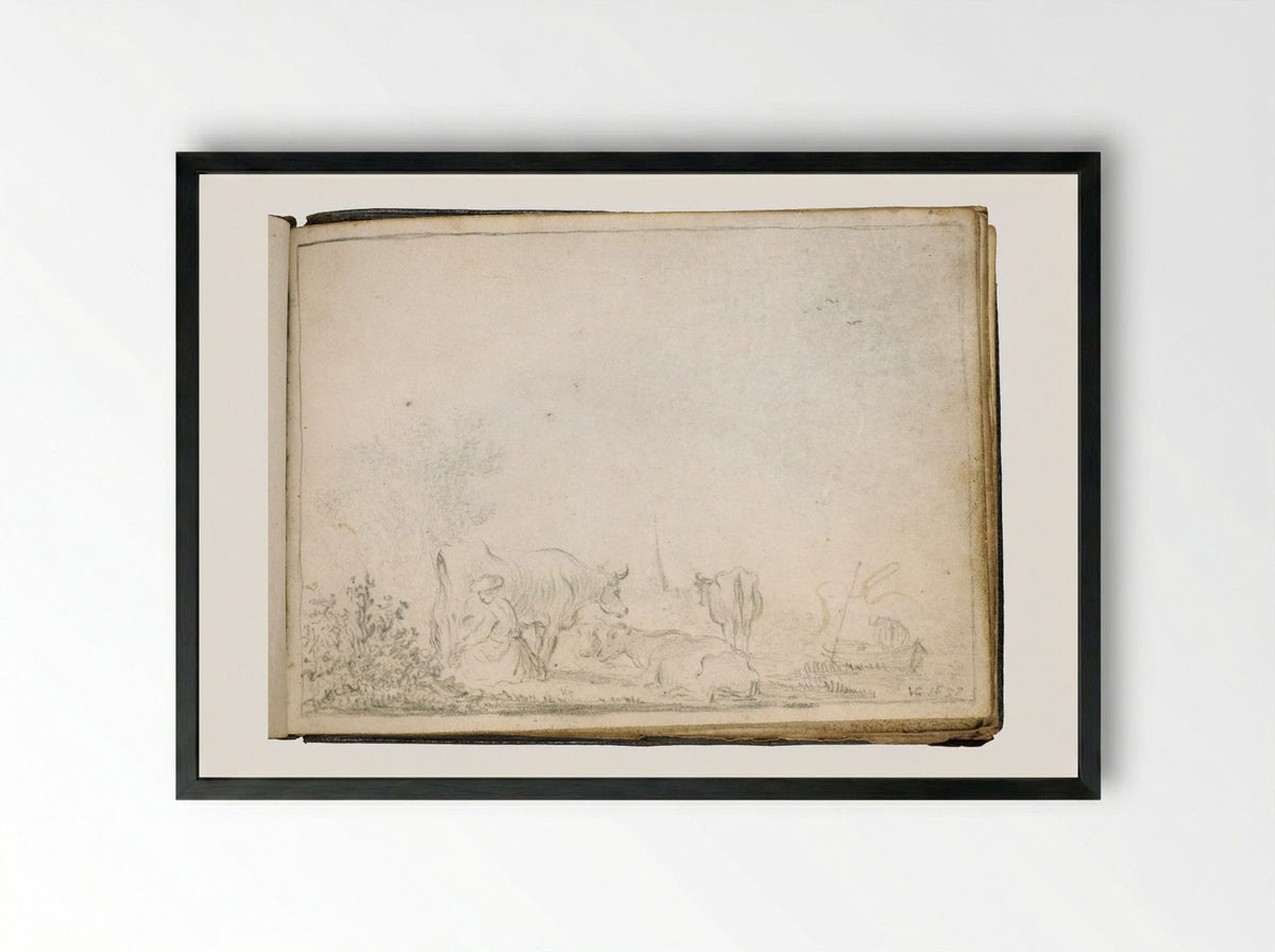 Landscape with a Milkmaid - Jan van Goyen - Framed Print Black