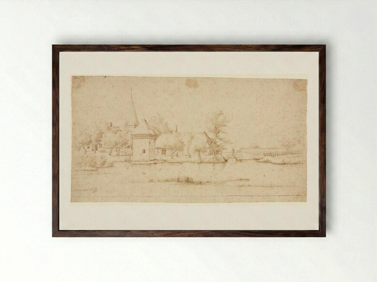 Landscape with a Moated Village - Master of the Small Landscapes - Framed Print Dark Wood