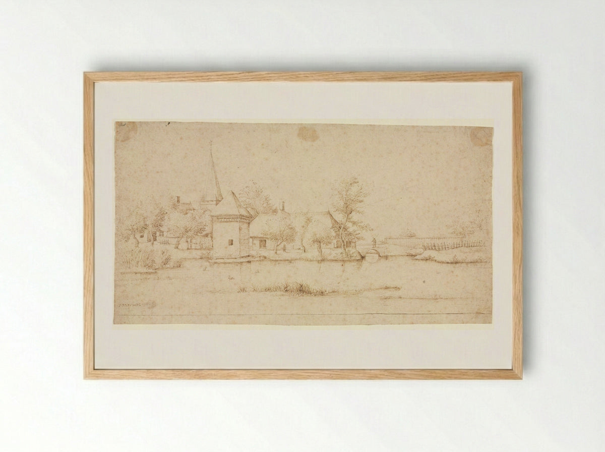 Landscape with a Moated Village - Master of the Small Landscapes - Framed Print Wood