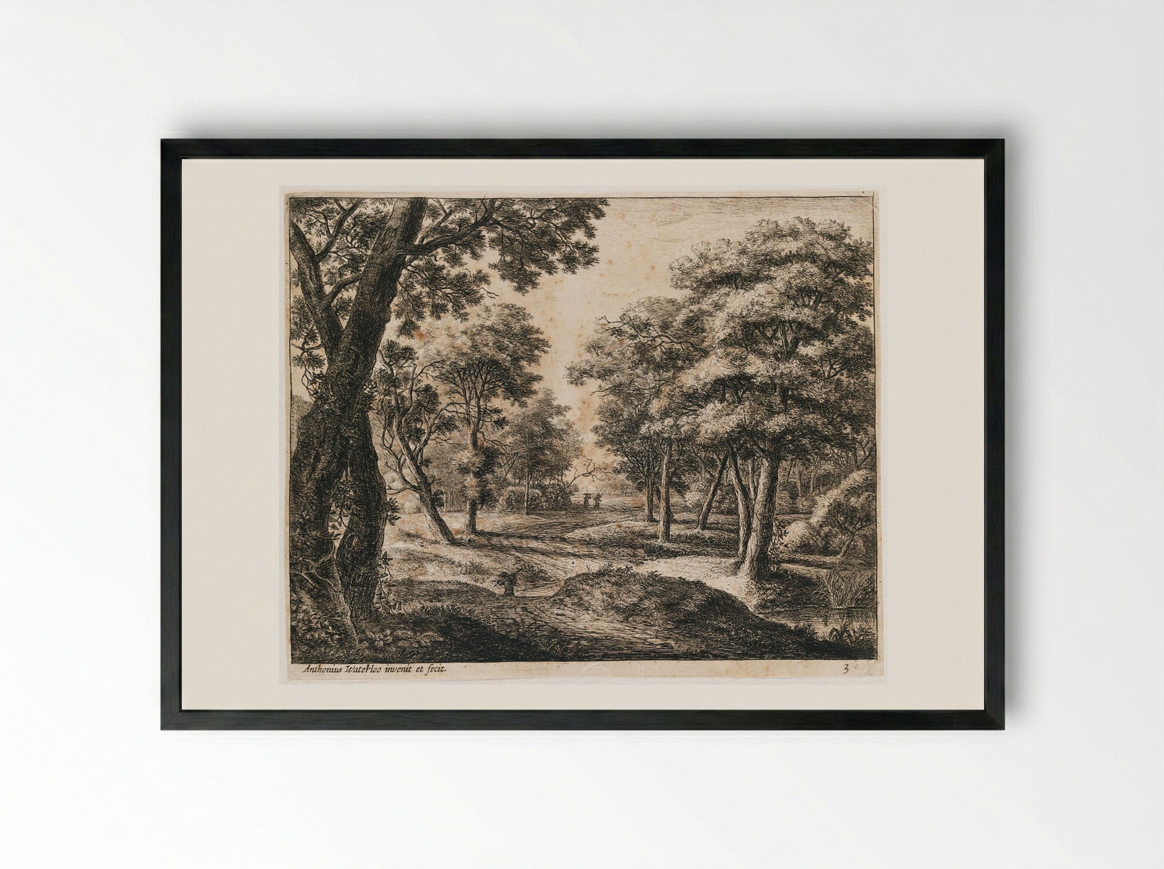 Landscape with a Path Through the Woods - Anthonie Waterloo - Framed Print Black