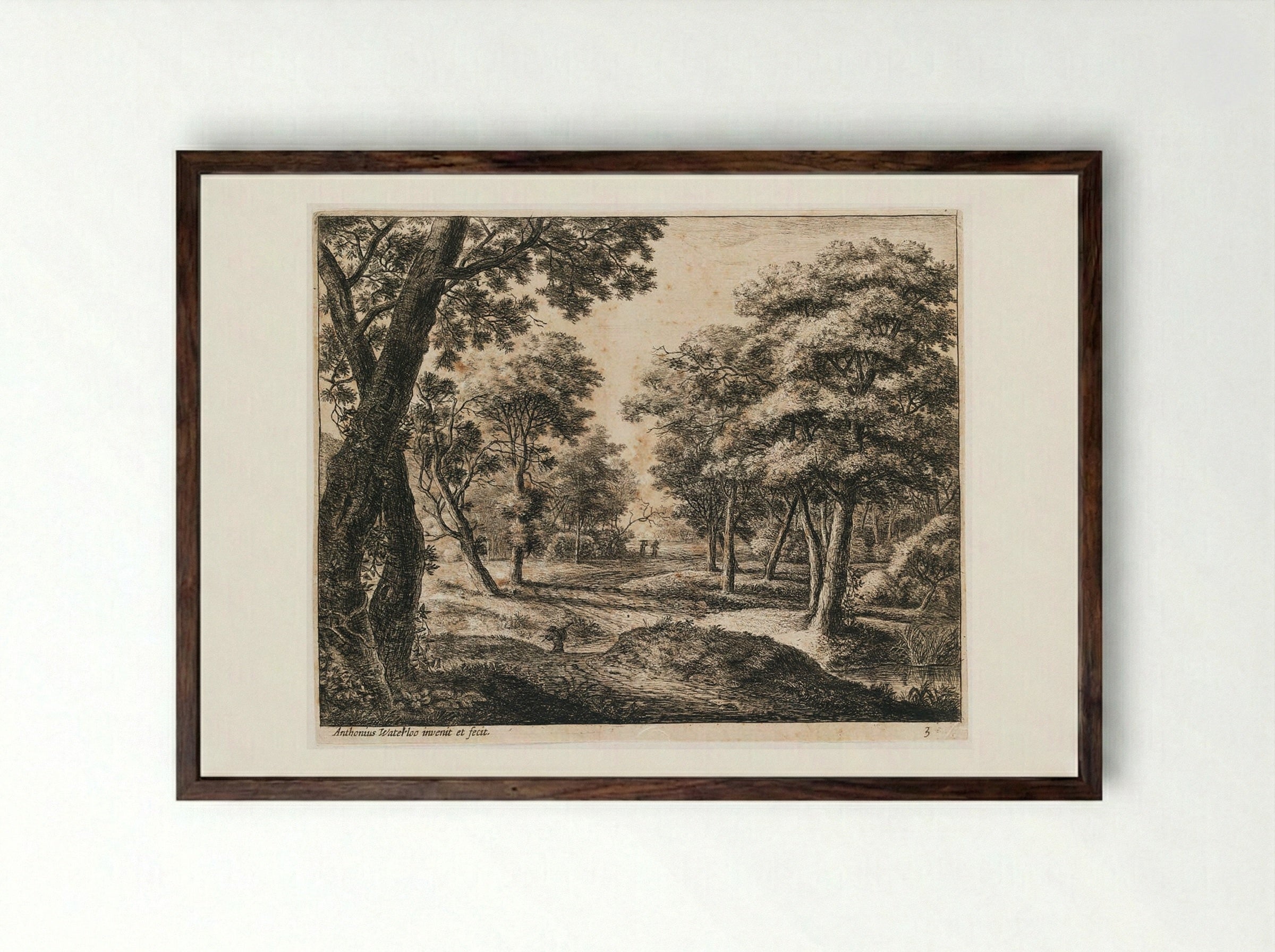 Landscape with a Path Through the Woods - Anthonie Waterloo - Framed Print Dark Wood