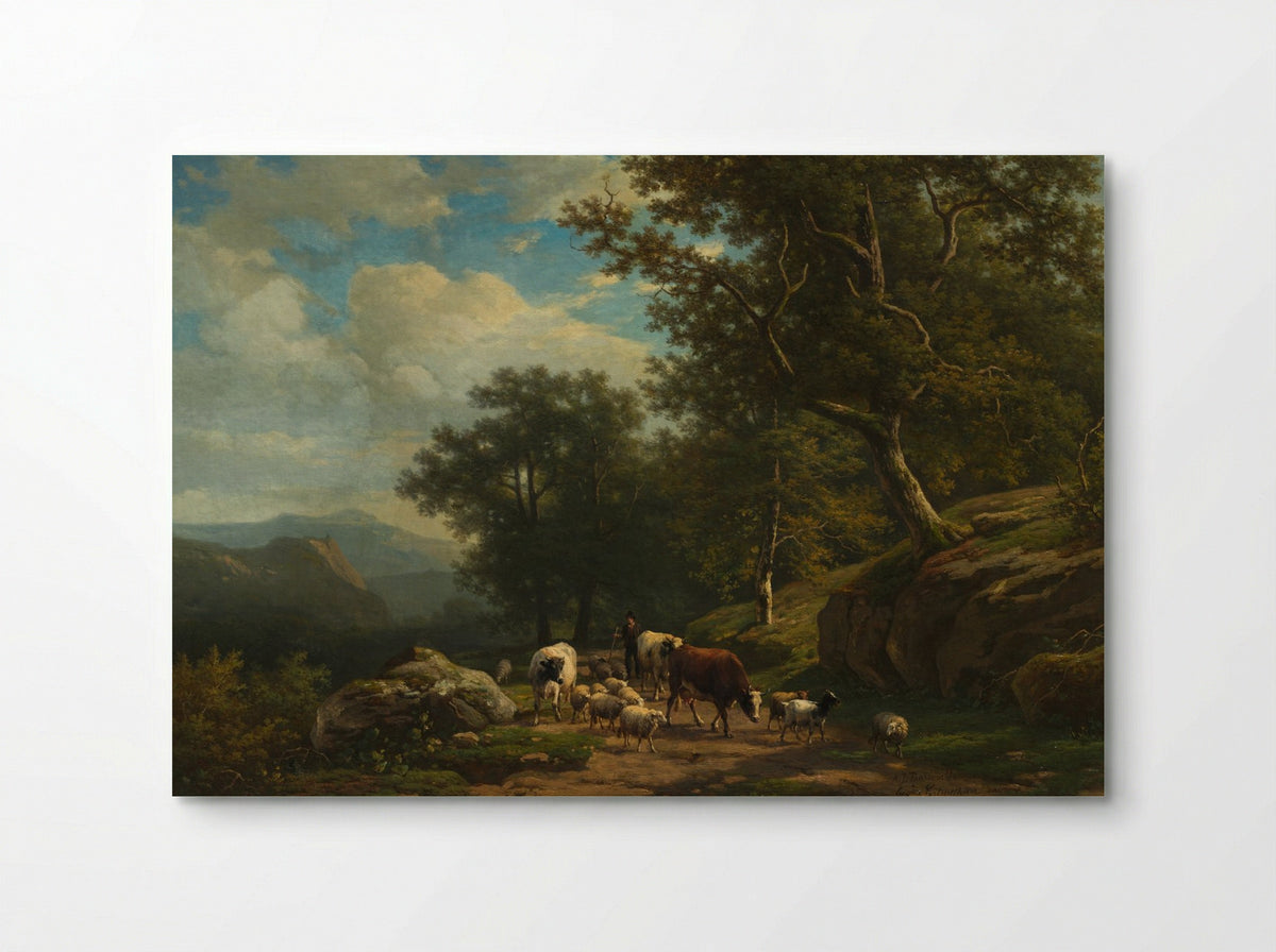 Landscape with a Peasant and His Flock - Alexander Joseph Daiwaille - Poster