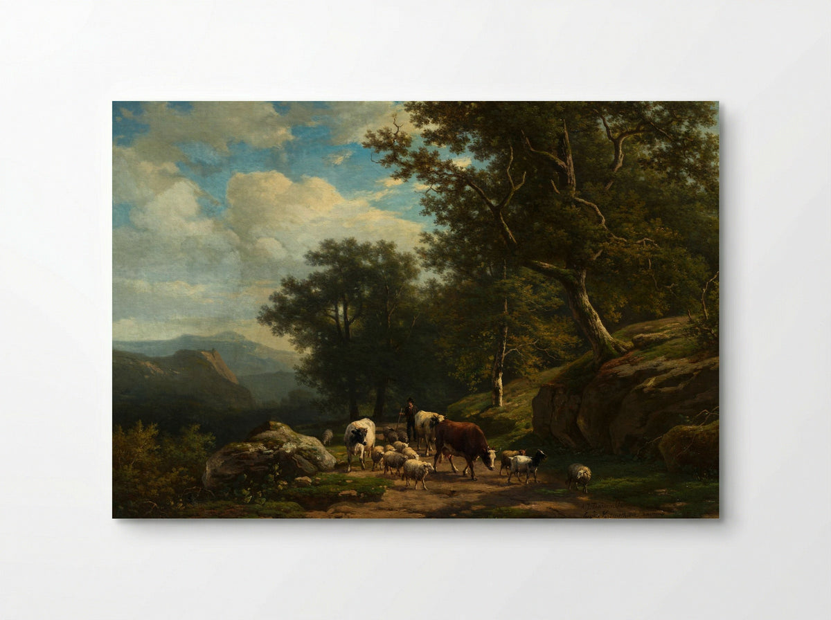 Landscape with a Peasant and His Flock - Alexander Joseph Daiwaille - Poster