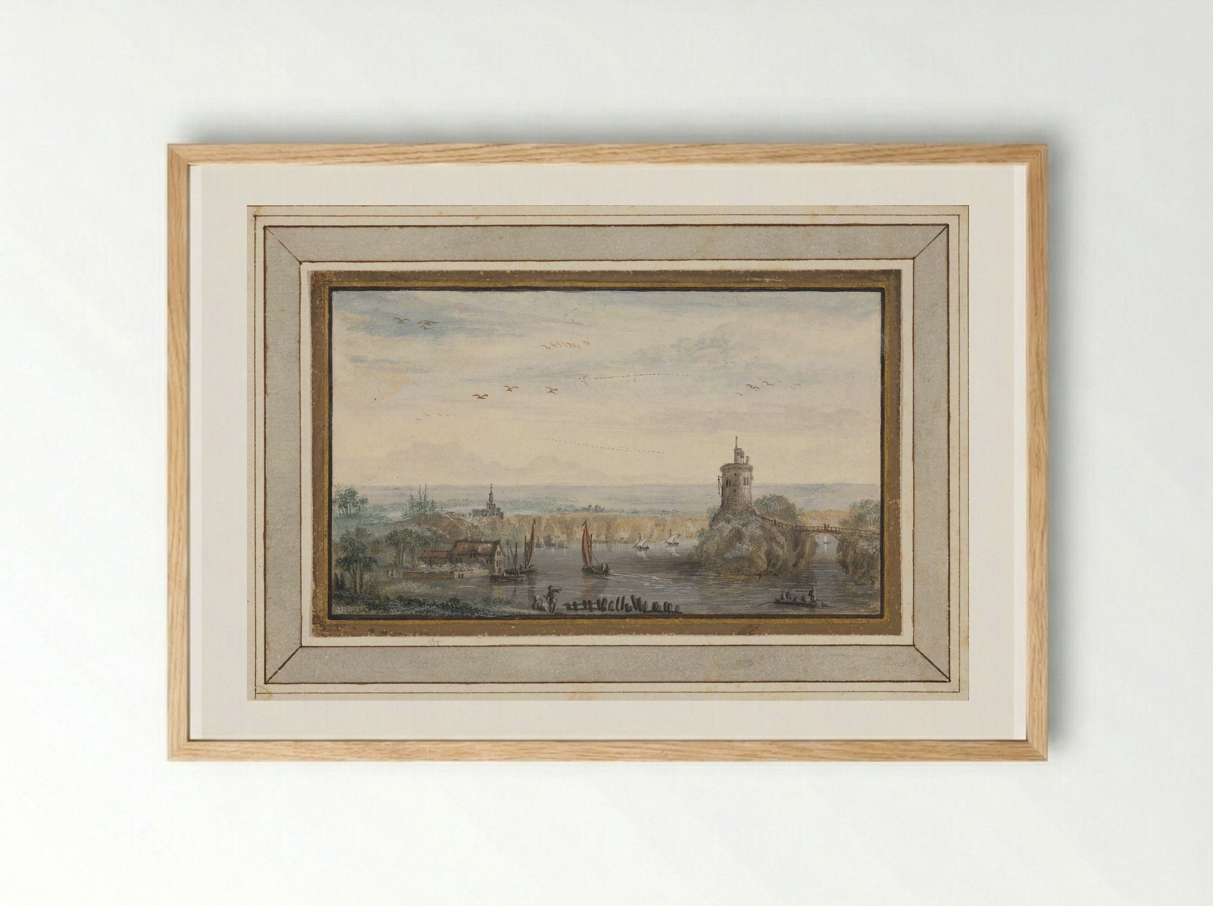 Landscape with a River and Tower - Abraham Rademaker - Framed Print Wood