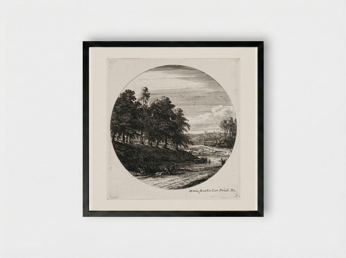 Landscape with a River and a Grove of Trees - Jean Morin - Framed Print Black