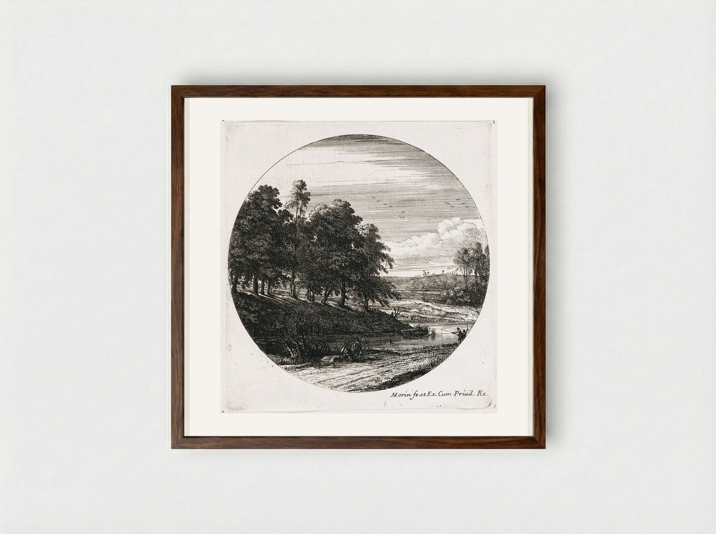 Landscape with a River and a Grove of Trees - Jean Morin - Framed Print Dark Wood