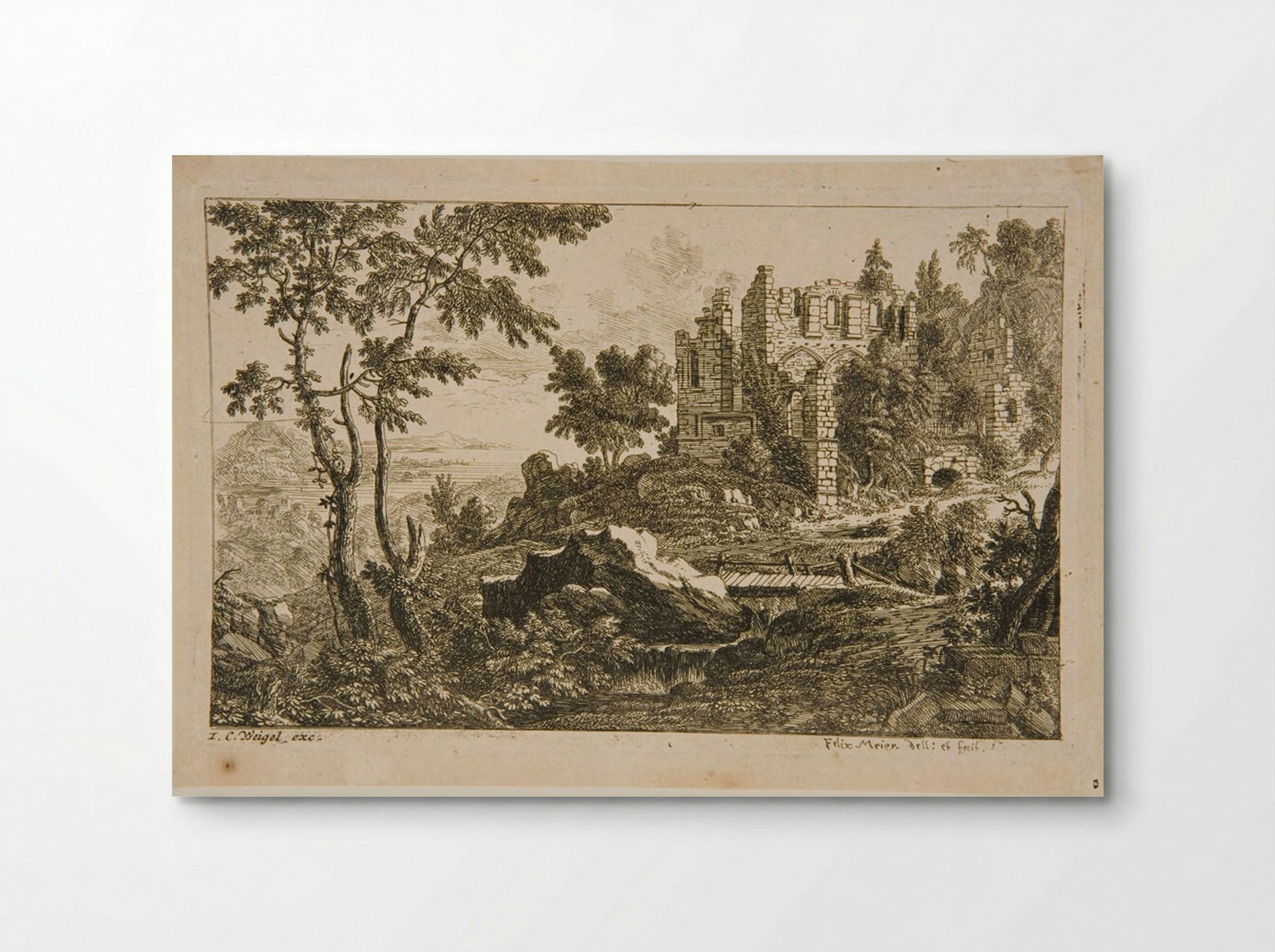 Landscape with a Ruin and a Bridge - Felix Meyer - Poster