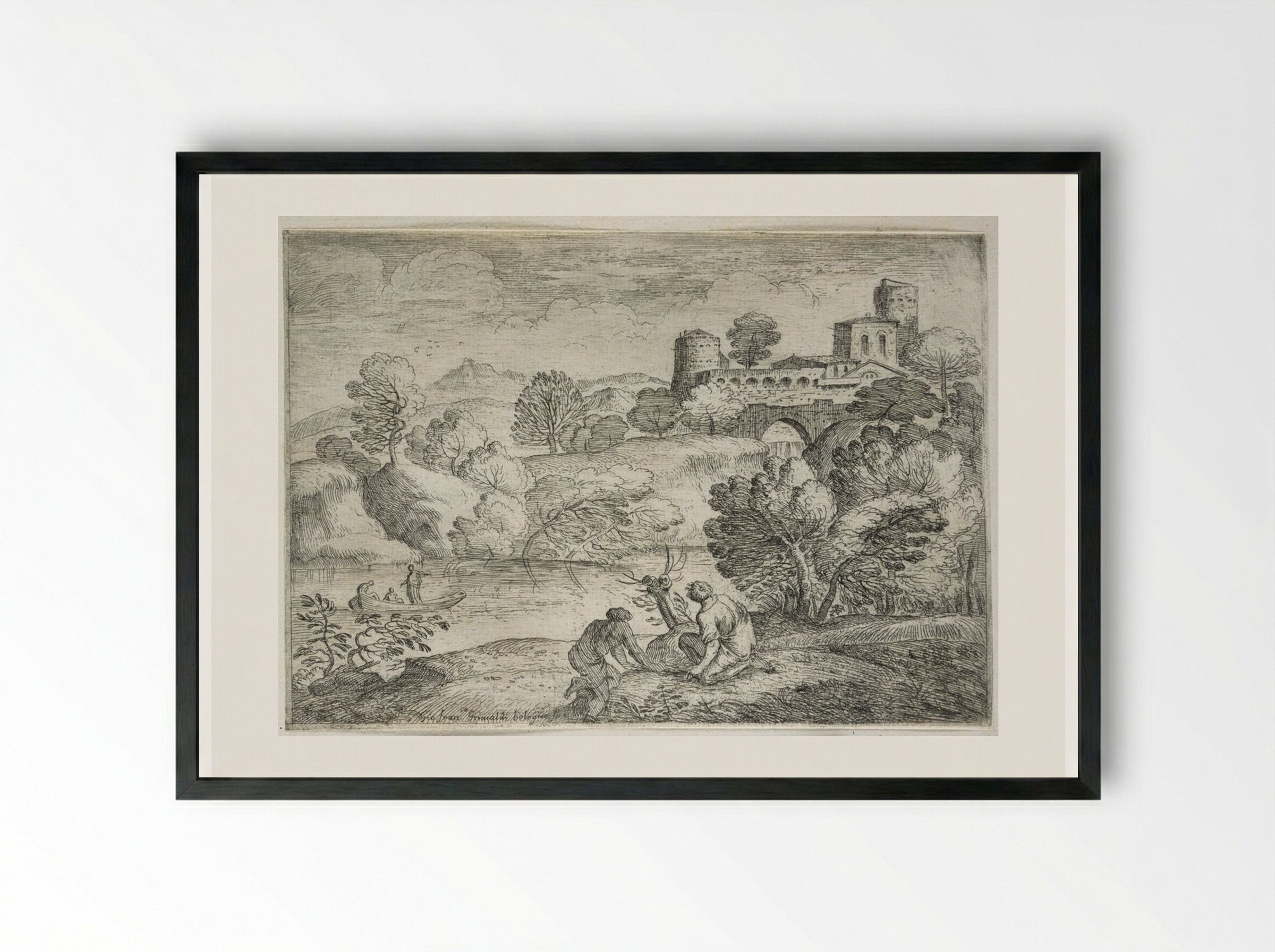 Landscape with a Small Boat - Giovanni Francesco Grimaldi - Framed Print Black