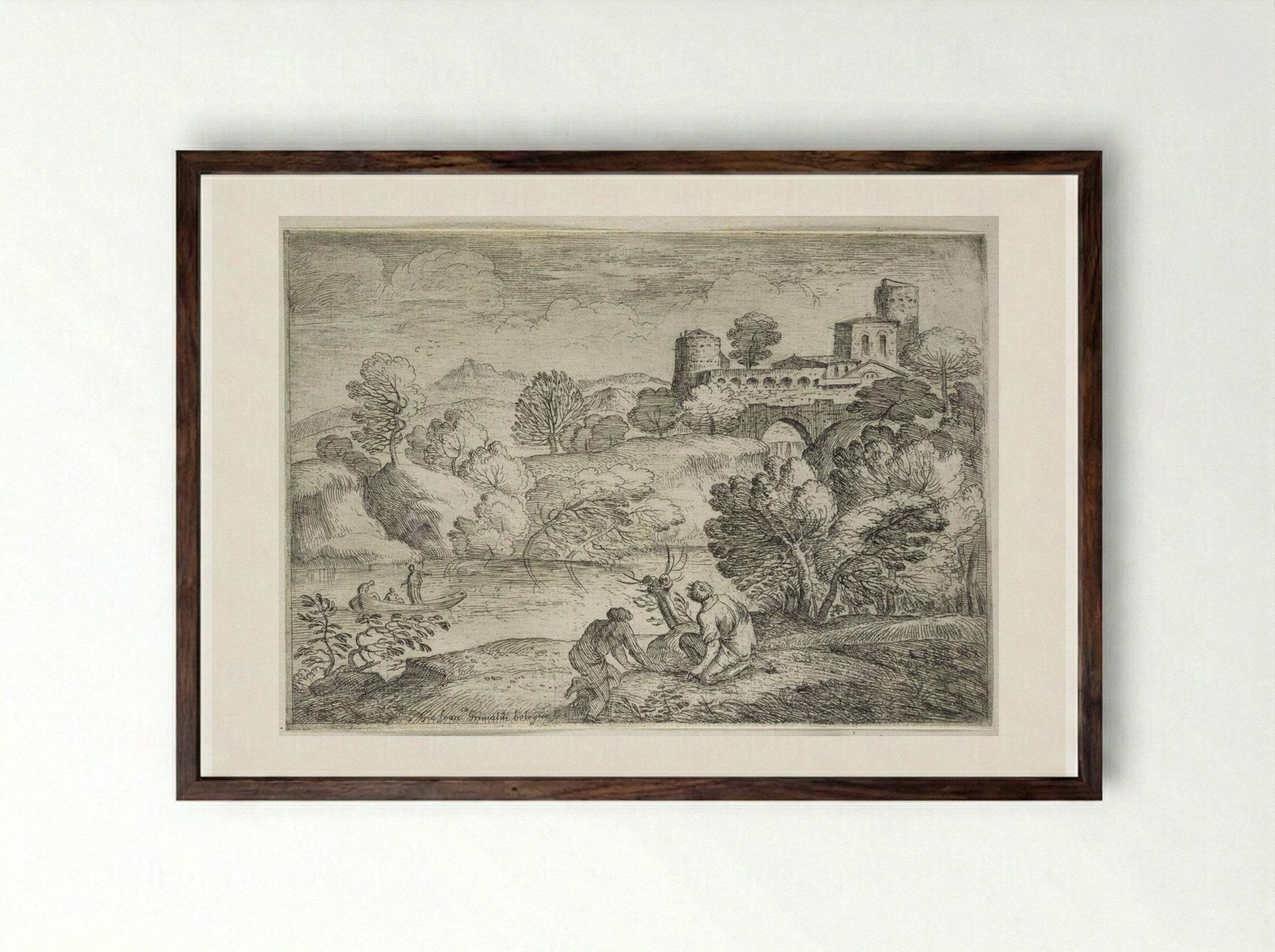 Landscape with a Small Boat - Giovanni Francesco Grimaldi - Framed Print Dark Wood