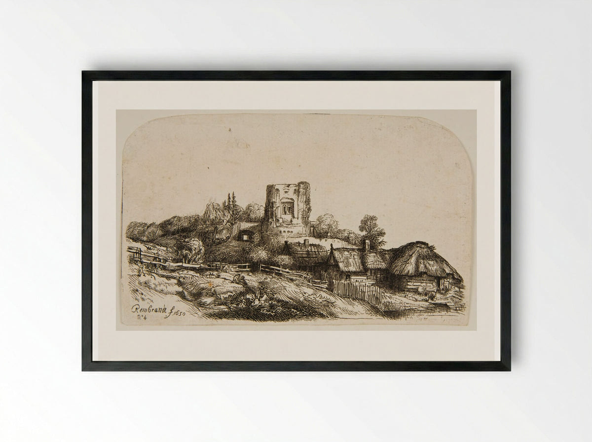 Landscape with a Square Tower - Rembrandt van Rijn - Framed Print Black