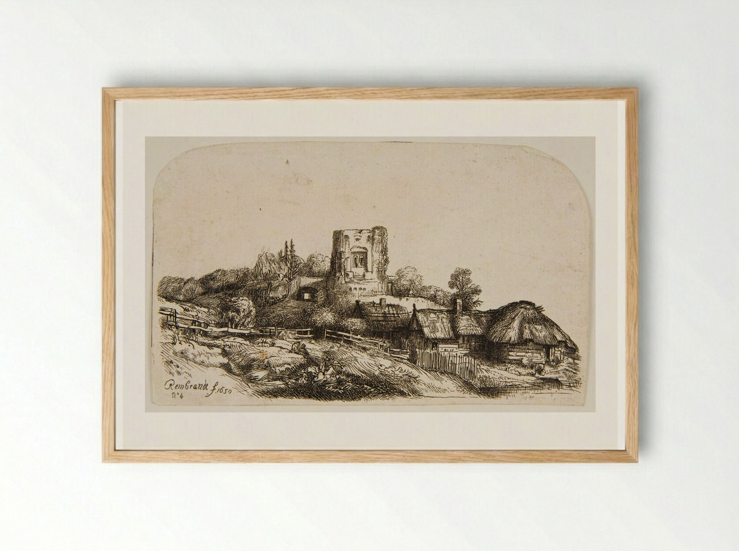 Landscape with a Square Tower - Rembrandt van Rijn - Framed Print Wood