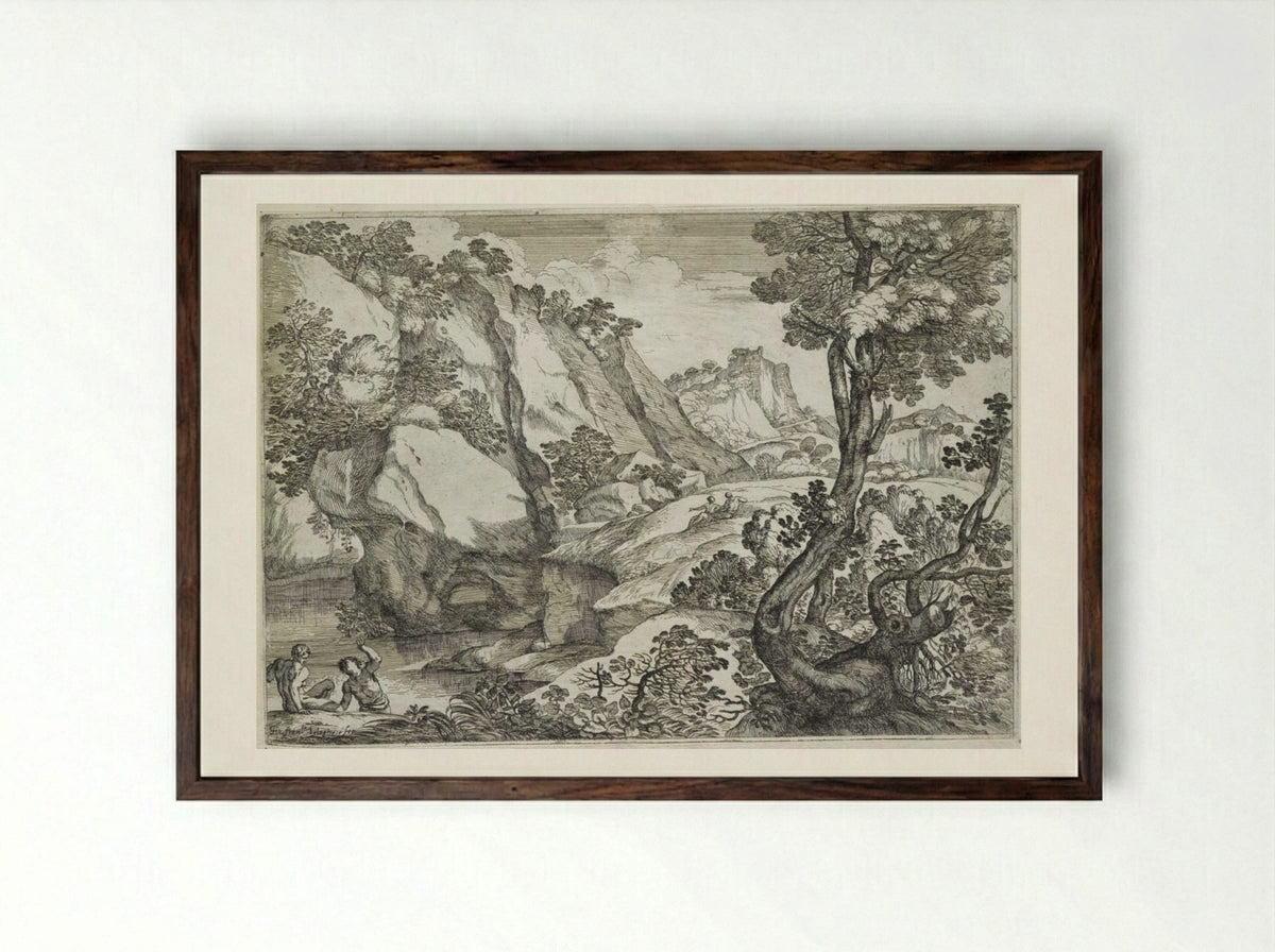 Landscape with a Stunted Tree - Giovanni Francesco Grimaldi - Framed Print Dark Wood