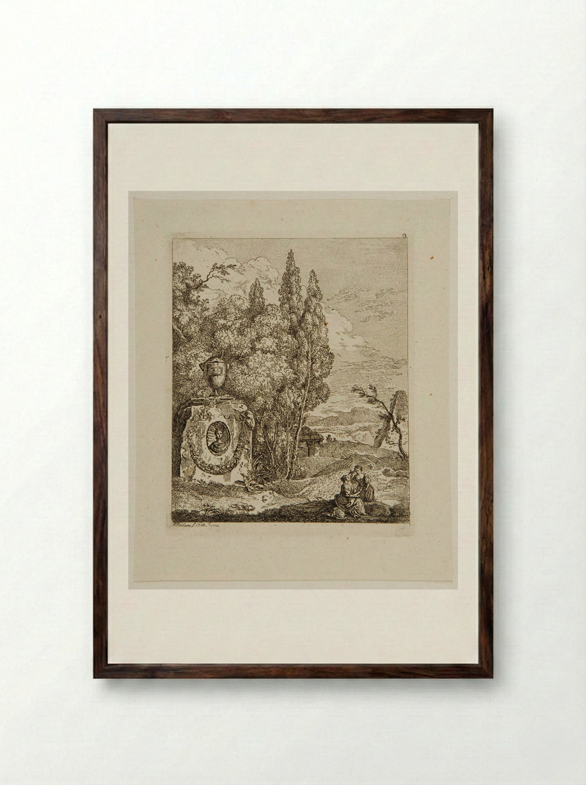 Landscape with a Vase - Friedrich Reclam - Framed Print Dark Wood