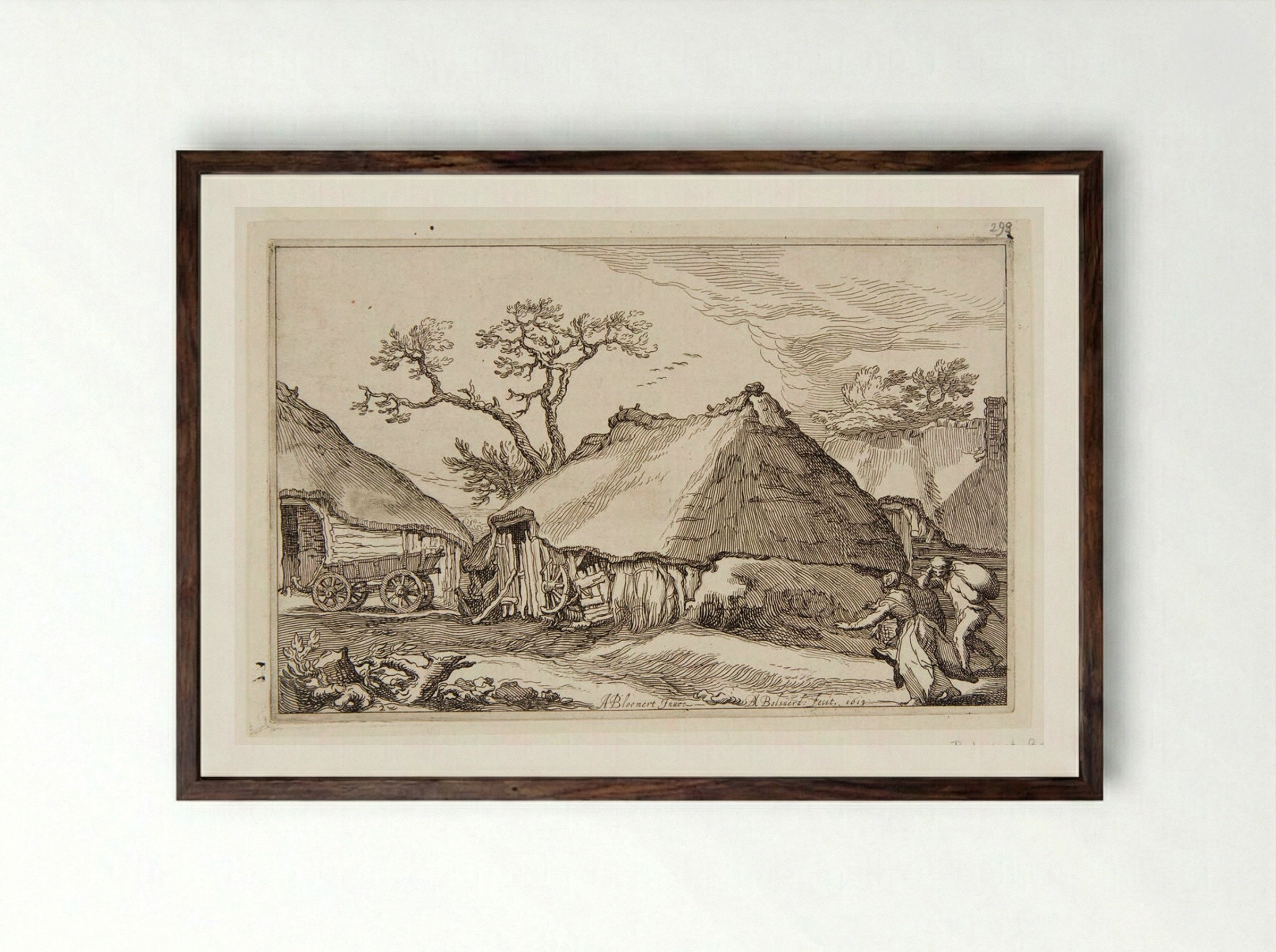 Landscape with a Wagon - Boetius Adamsz. Bolswert - Framed Print Dark Wood
