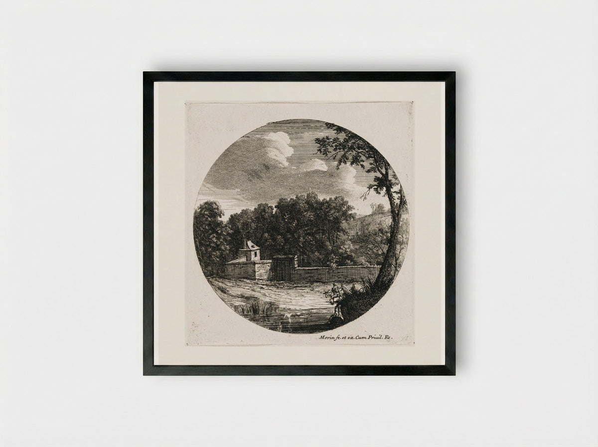 Landscape with a Walled Enclosure - Jean Morin - Framed Print Black