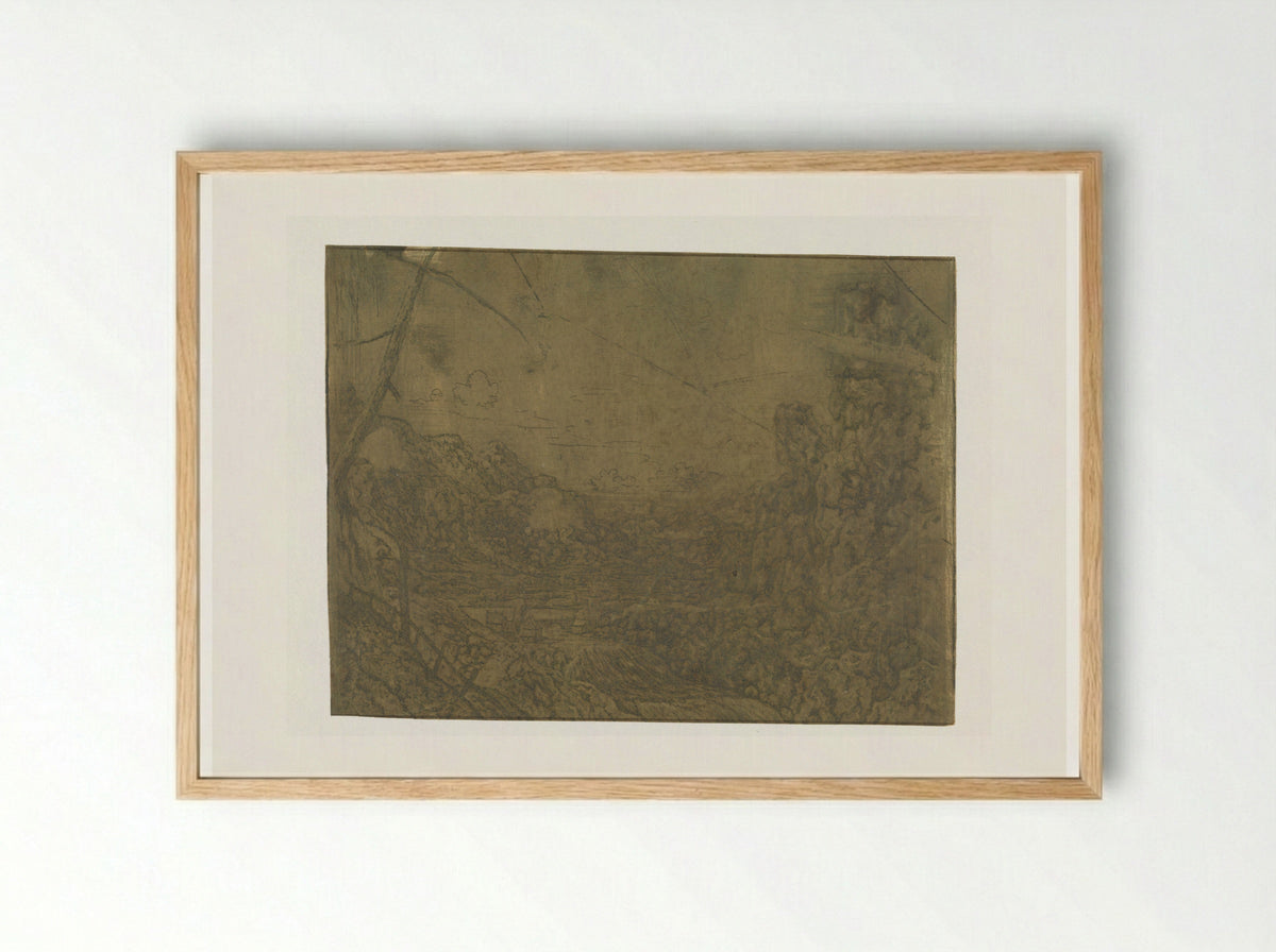 Landscape with a Waterfall, First Version - Hercules Segers - Framed Print Wood