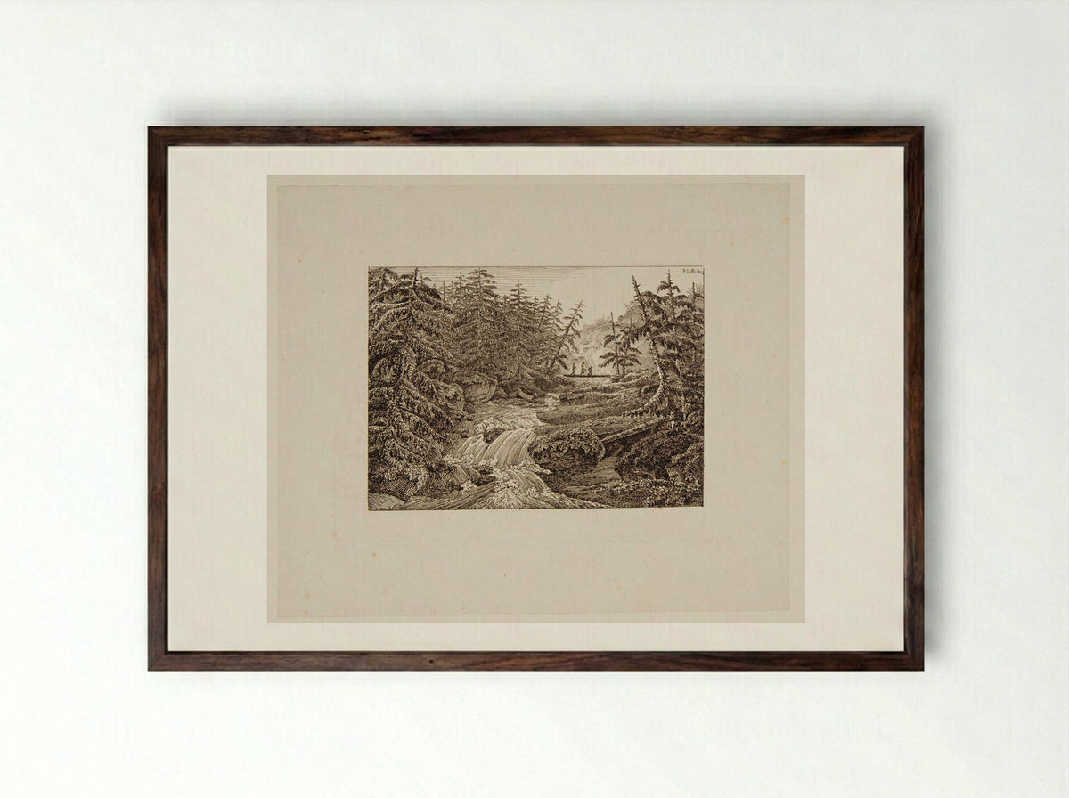 Landscape with a Waterfall - Master D. C. M. - Framed Print Dark Wood