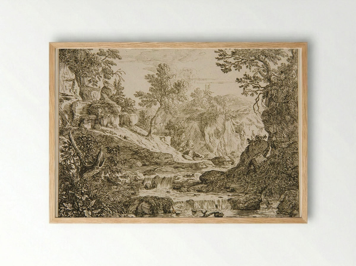 Landscape with a Waterfall - Felix Meyer - Framed Print Wood