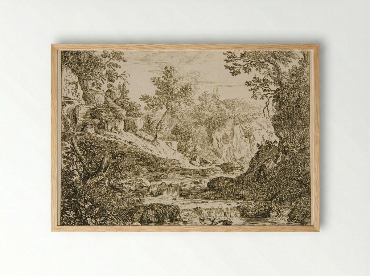 Landscape with a Waterfall - Felix Meyer - Framed Print Wood