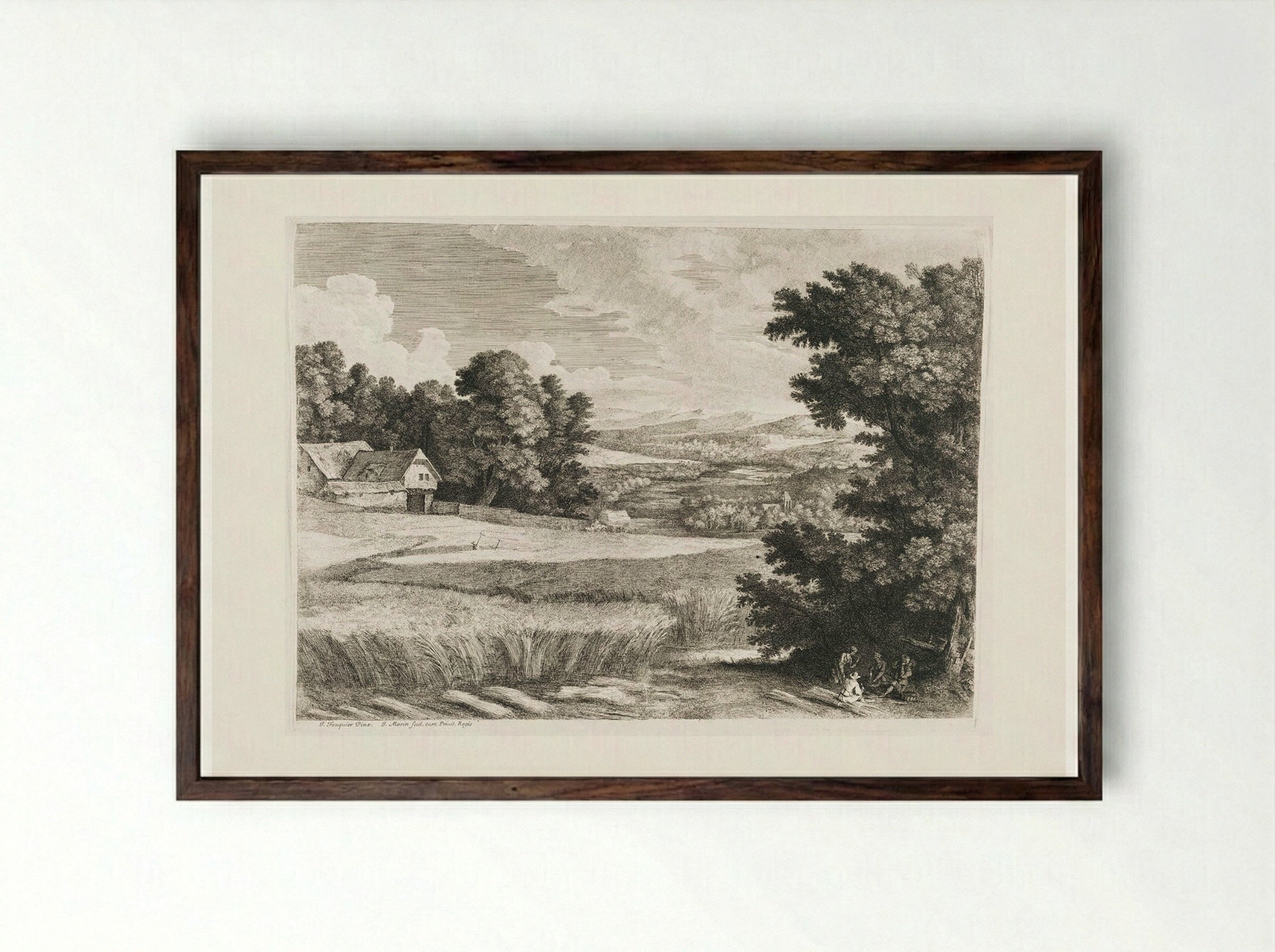 Landscape with a Wheatfield - Jean Morin - Framed Print Dark Wood