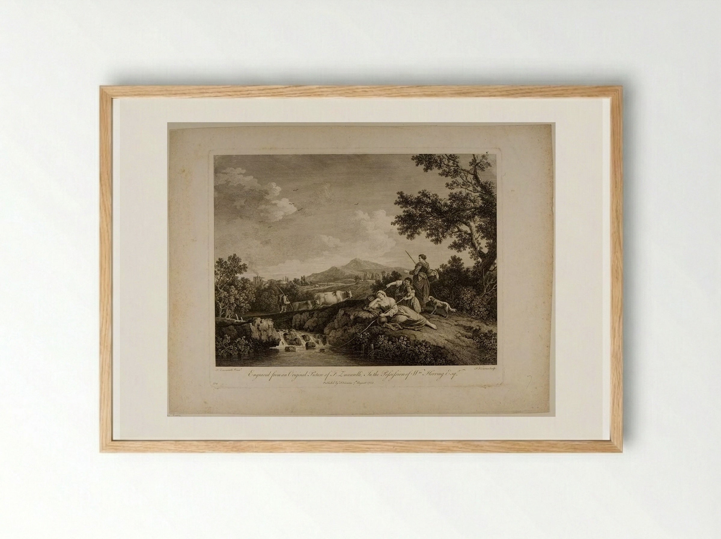 Landscape, with a Woman Resting by a Waterfall - François Vivares - Framed Print Wood