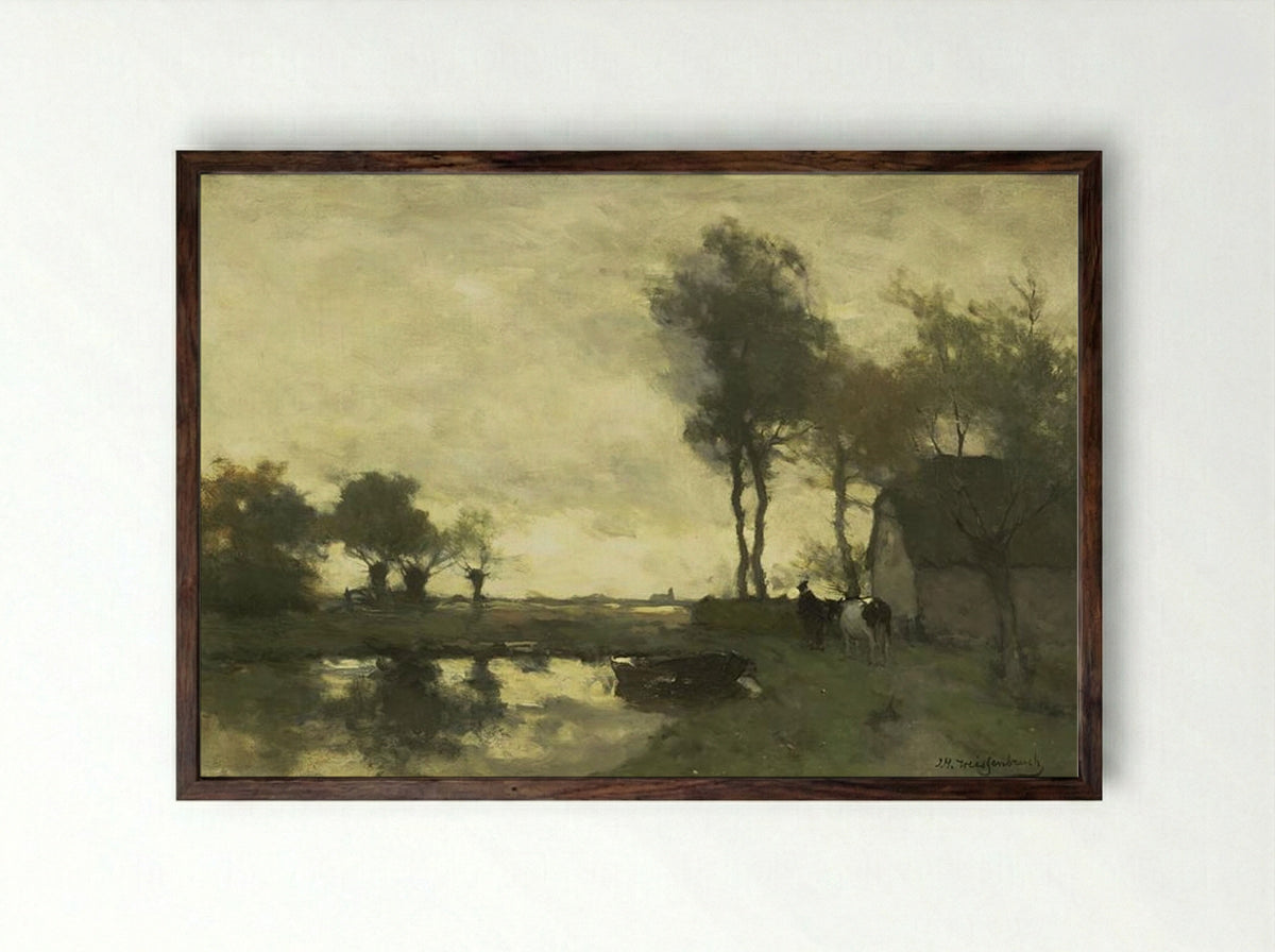 Landscape with a farm pond - Johan Hendrik Weissenbruch - Framed Print Dark Wood
