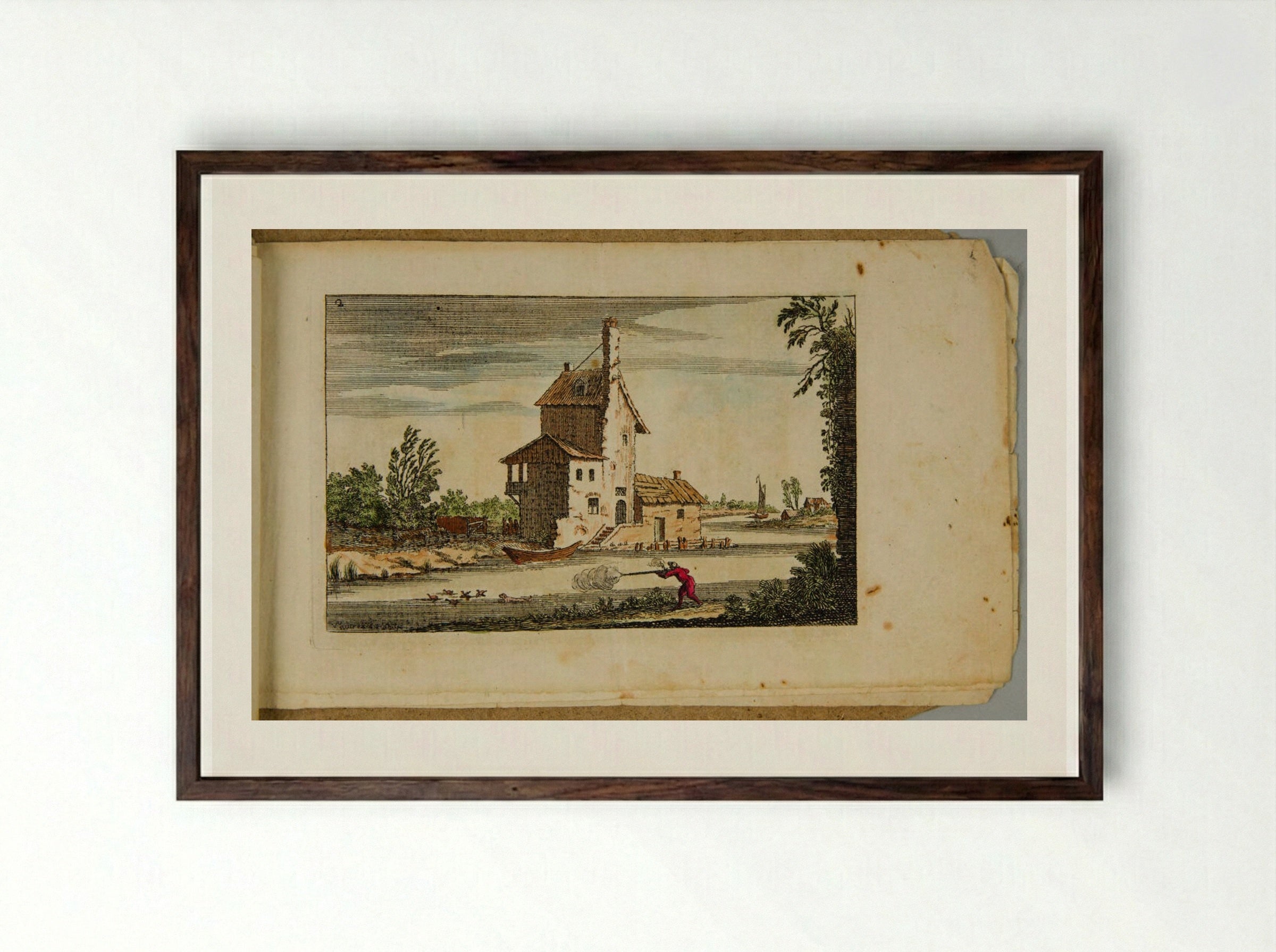 Landscape with an Arch Topped by a Half-Timbered House - François Vivares - Framed Print Dark Wood