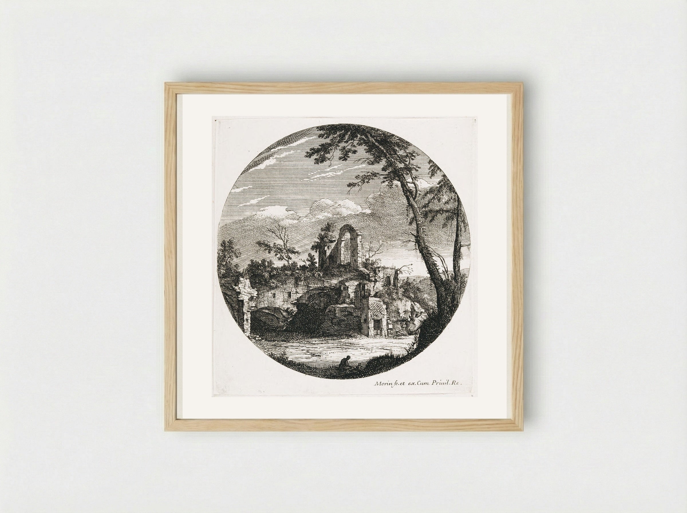 Landscape with an Arch and Ruin - Jean Morin - Framed Print Wood