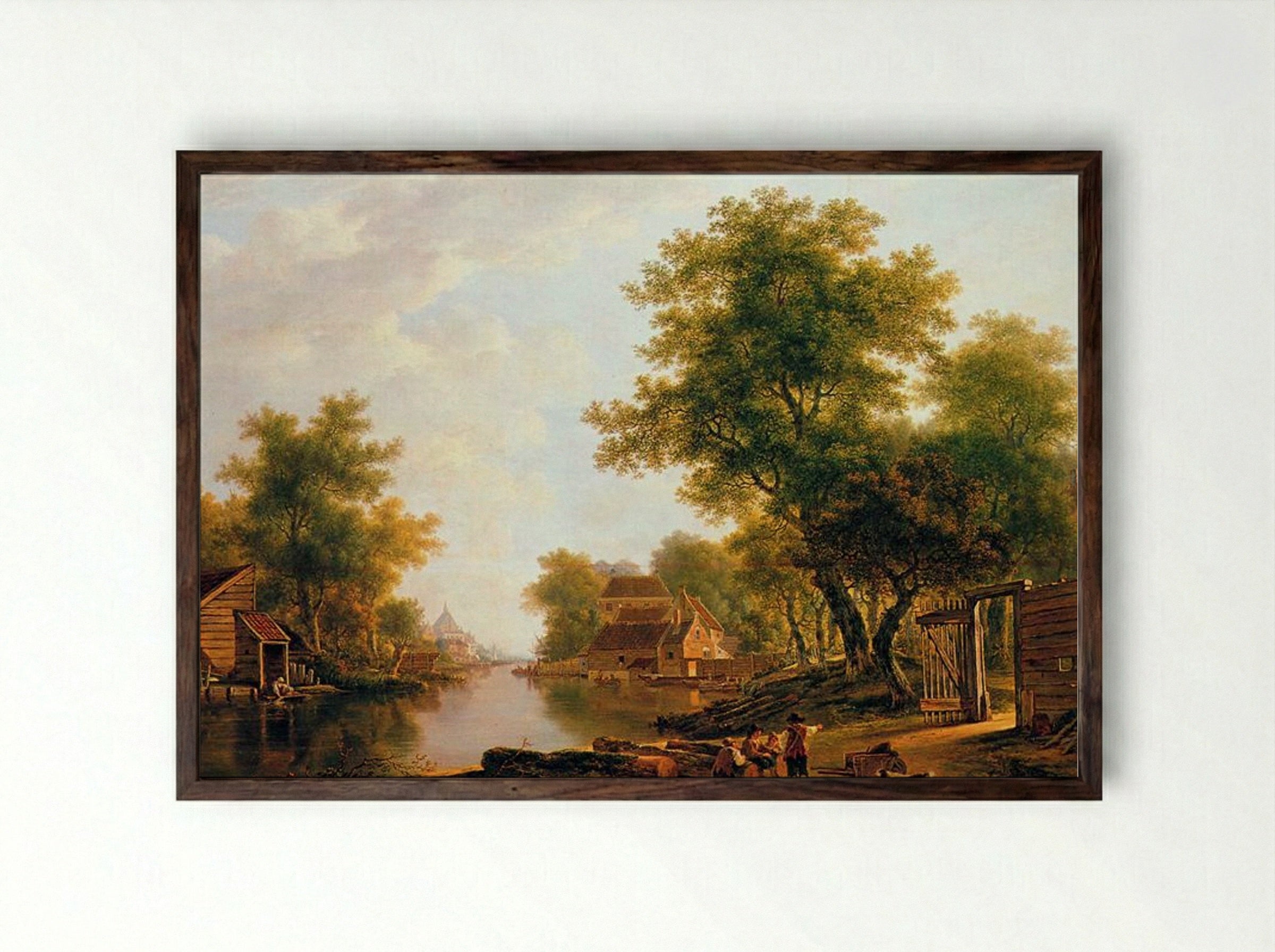Landscape with river near Dordrecht - Jacob van Strij - Framed Print Dark Wood