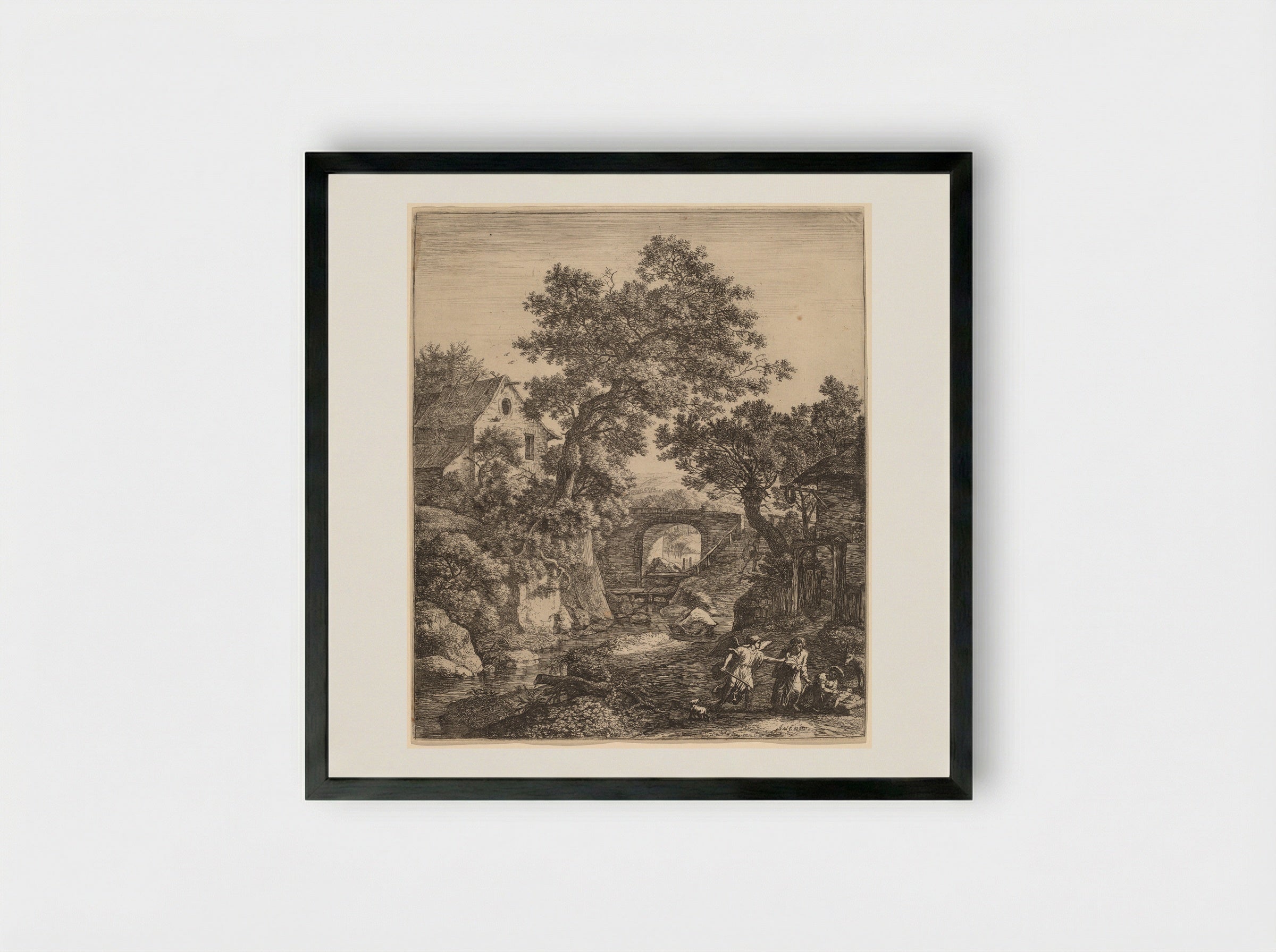 Landscape with the Circumcision of Moses's Son - Anthonie Waterloo - Framed Print Black