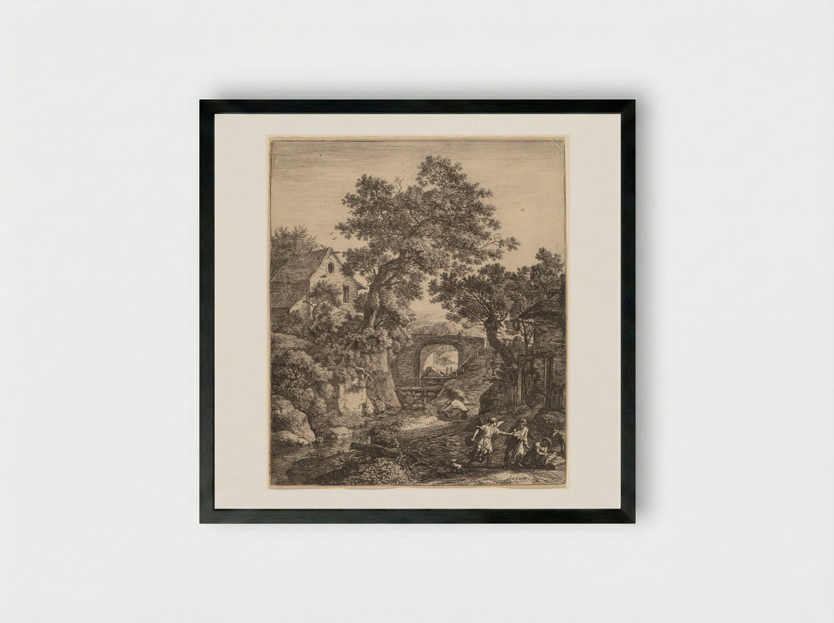 Landscape with the Circumcision of Moses's Son - Anthonie Waterloo - Framed Print Black