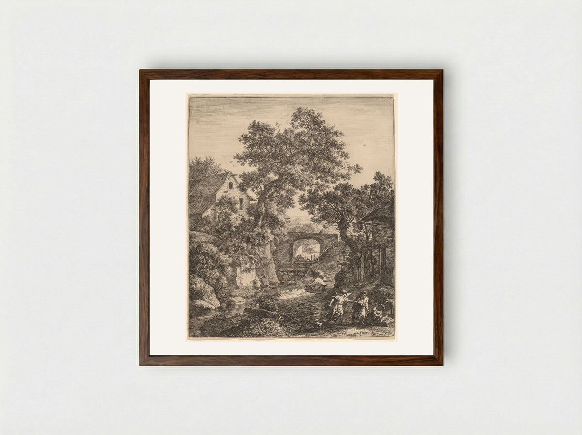 Landscape with the Circumcision of Moses's Son - Anthonie Waterloo - Framed Print Dark Wood