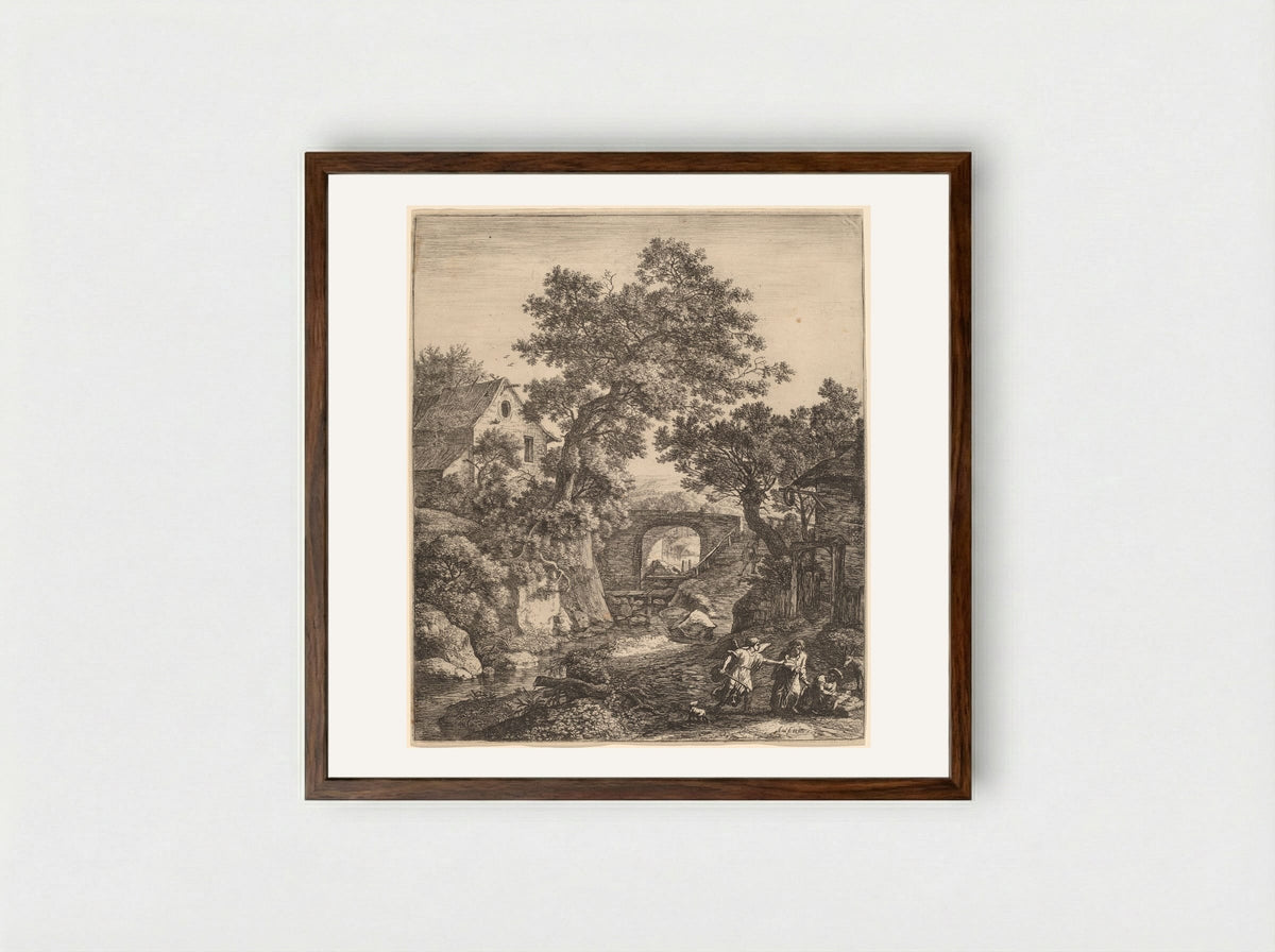 Landscape with the Circumcision of Moses's Son - Anthonie Waterloo - Framed Print Dark Wood