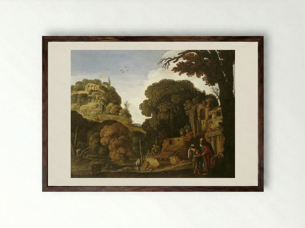 Landscape with the Expulsion of Hagar - Jacob Symonsz Pynas - Framed Print Dark Wood