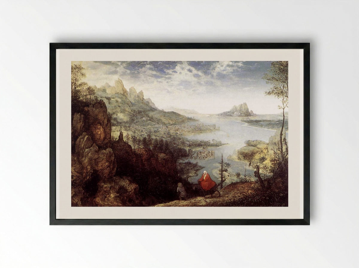 Landscape with the Flight into Egypt - Pieter Bruegel the Elder - Framed Print Black