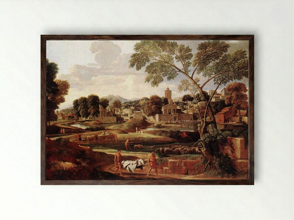 Landscape with the Funeral of Phocion - Nicolas Poussin - Framed Print Dark Wood