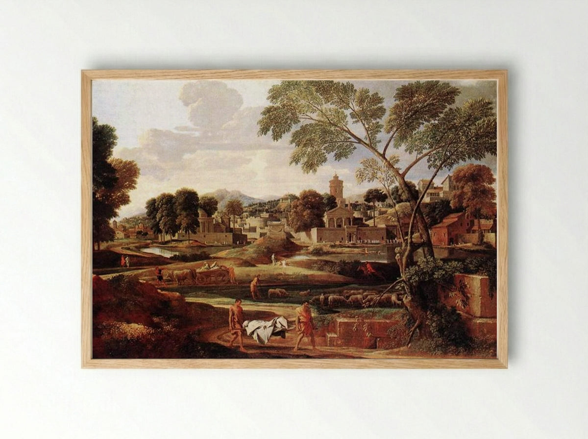 Landscape with the Funeral of Phocion - Nicolas Poussin - Framed Print Wood