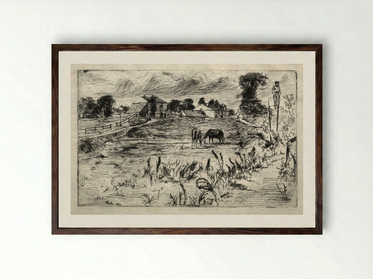 Landscape with the Horse - James McNeill Whistler - Framed Print Dark Wood