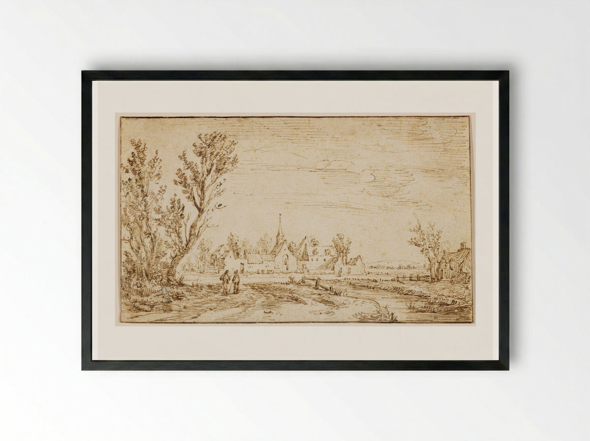 Landscape with the Hospital for Lepers outside Haarlem - Jan van Goyen - Framed Print Black