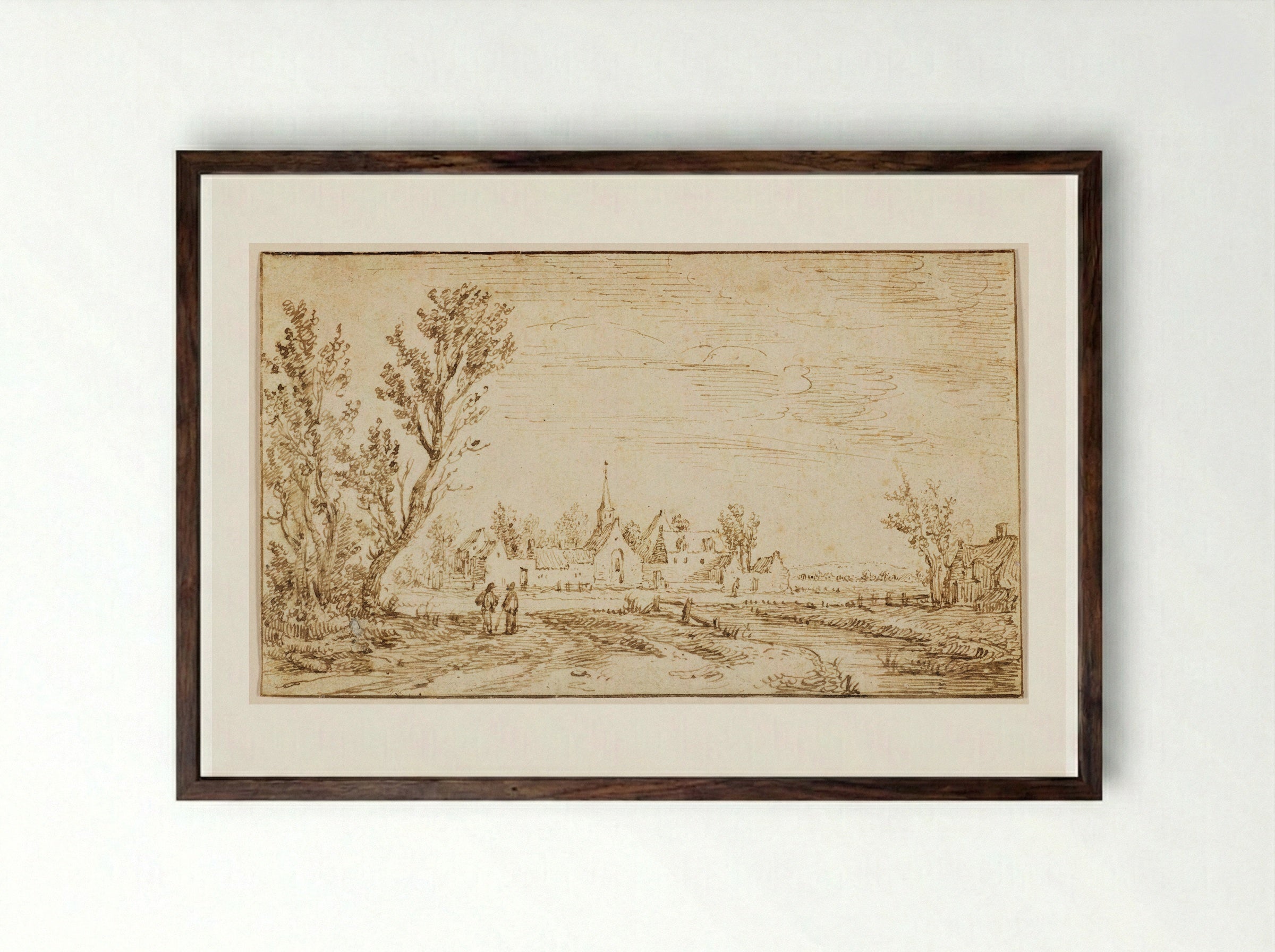 Landscape with the Hospital for Lepers outside Haarlem - Jan van Goyen - Framed Print Dark Wood