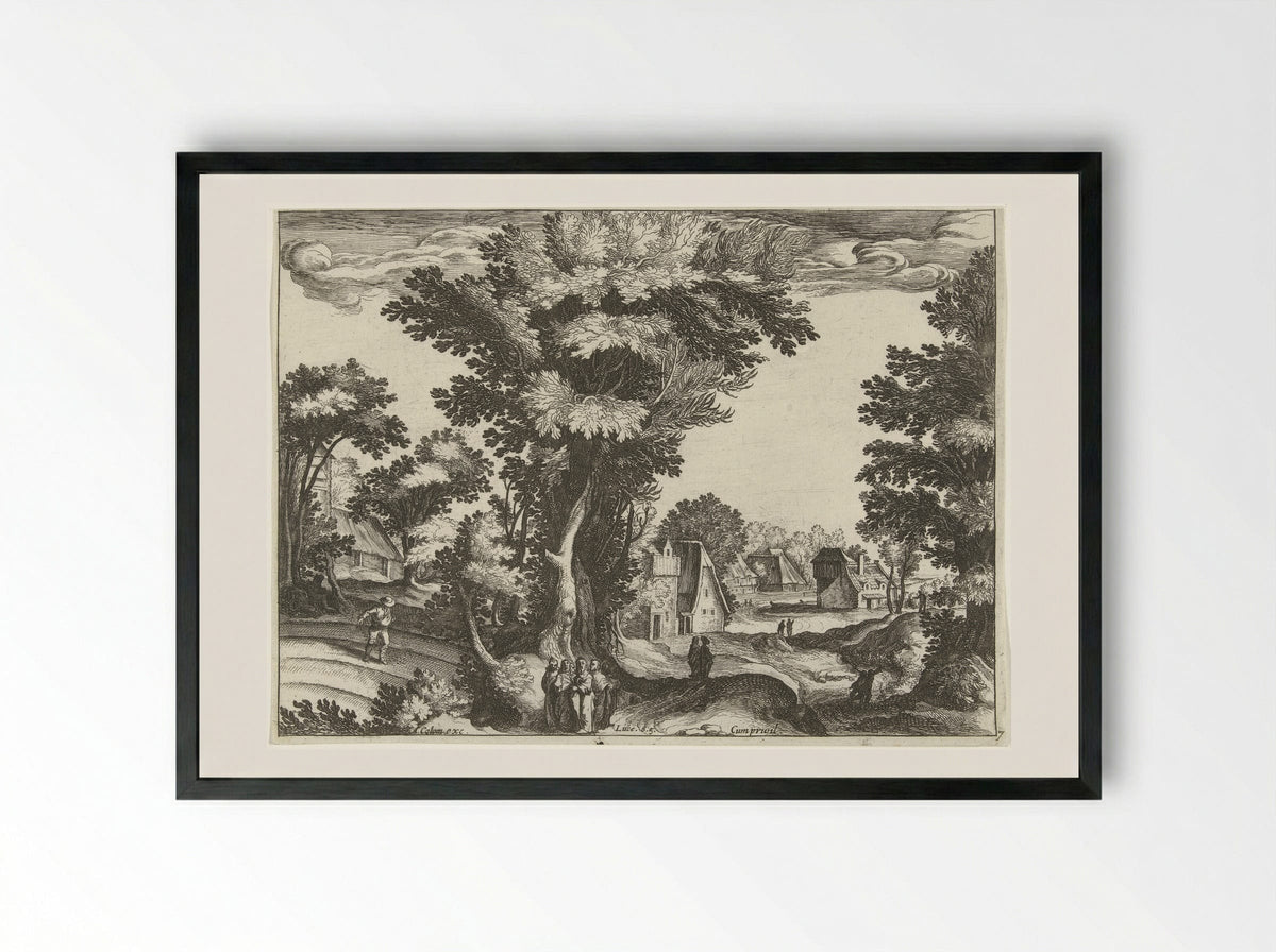 Landscape with the Parable of the Sower - Simon Frisius - Framed Print Black